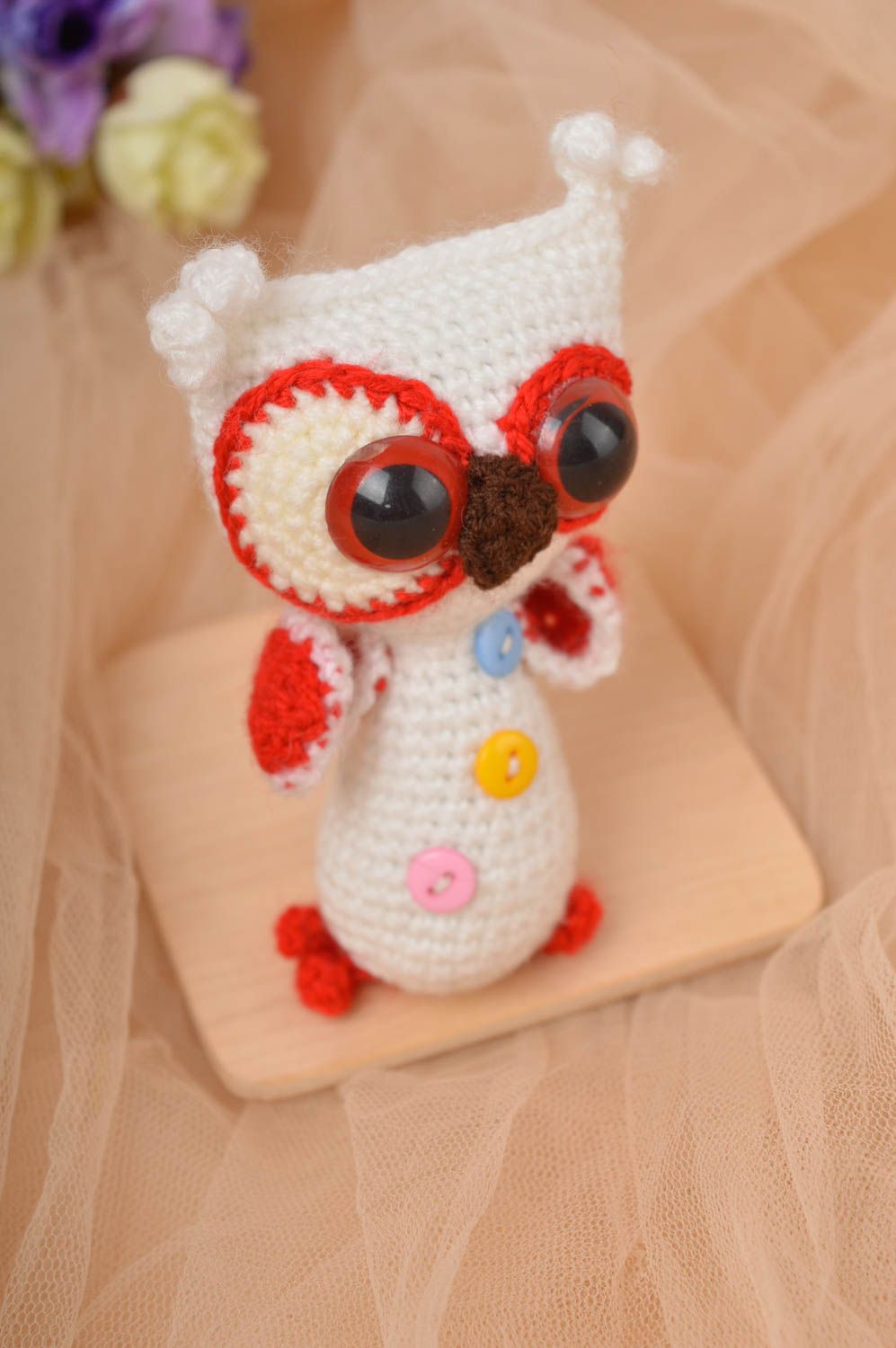 Jouet hibou Peluche faite main tricotée en fils acryliques Cadeau pour enfant photo 1