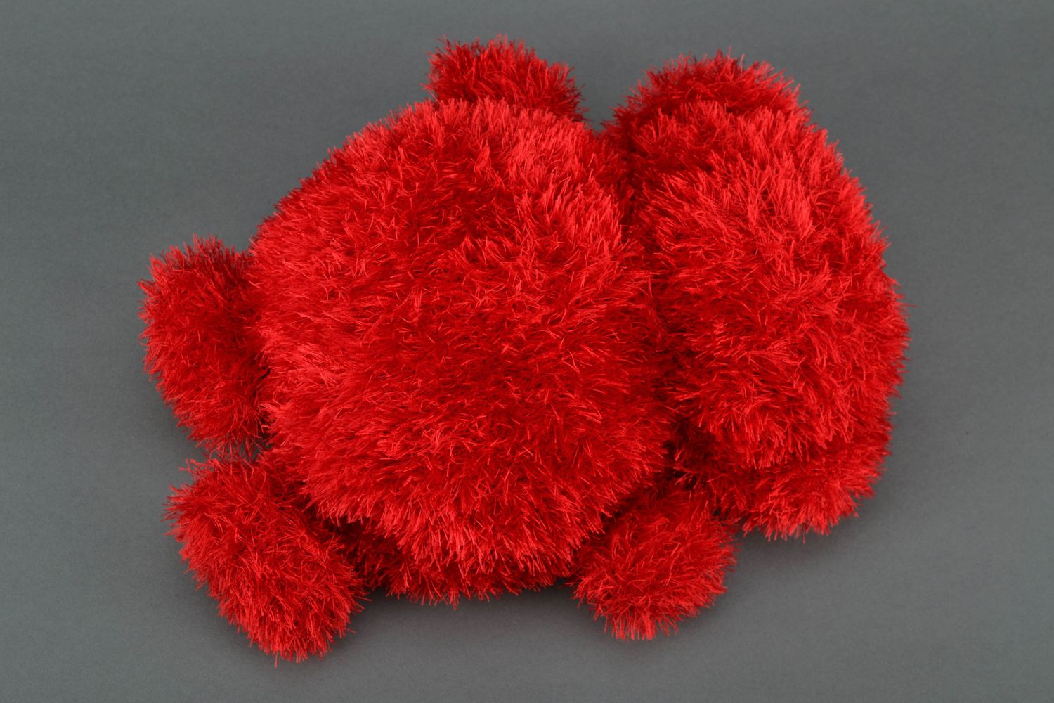 Soft knitted toy Red Shaggy Bear photo 4
