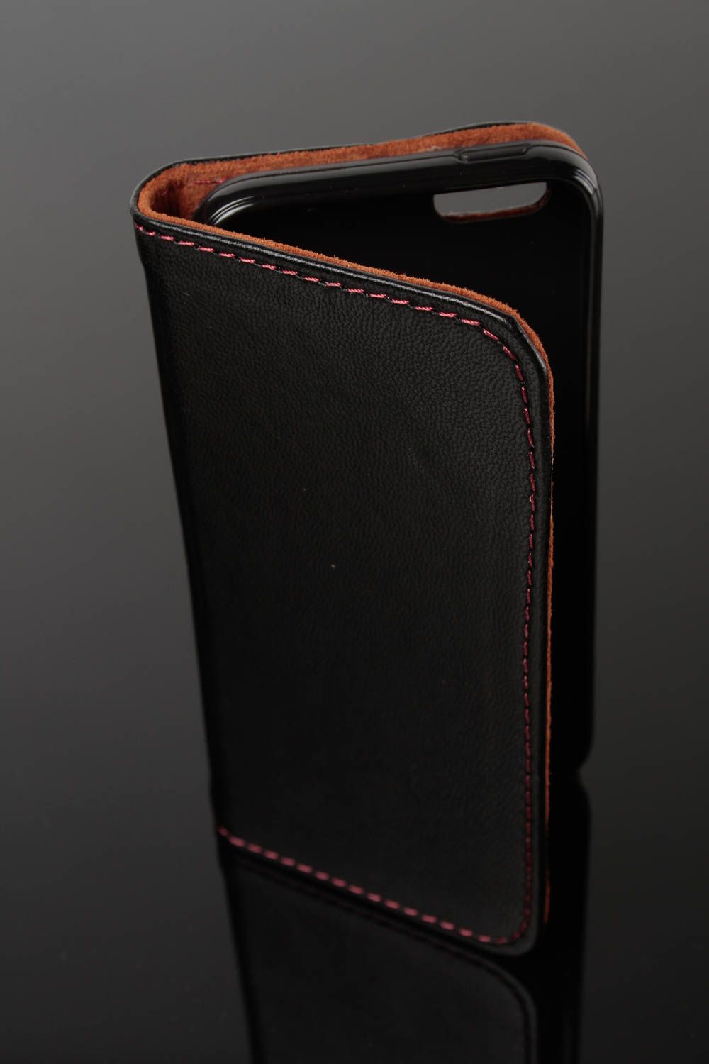 Black handmade leather phone case fashion leather goods handmade gifts photo 2