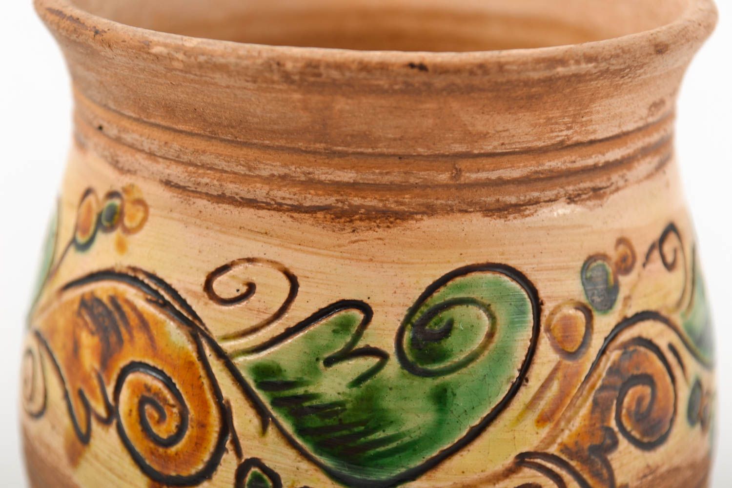 Handmade Becher aus Ton Keramik Geschirr Küchen Deko mit Bemalung 250 ml foto 5