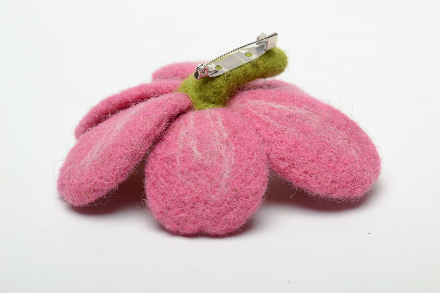 Broche en laine feutrée fleur rose  photo 5