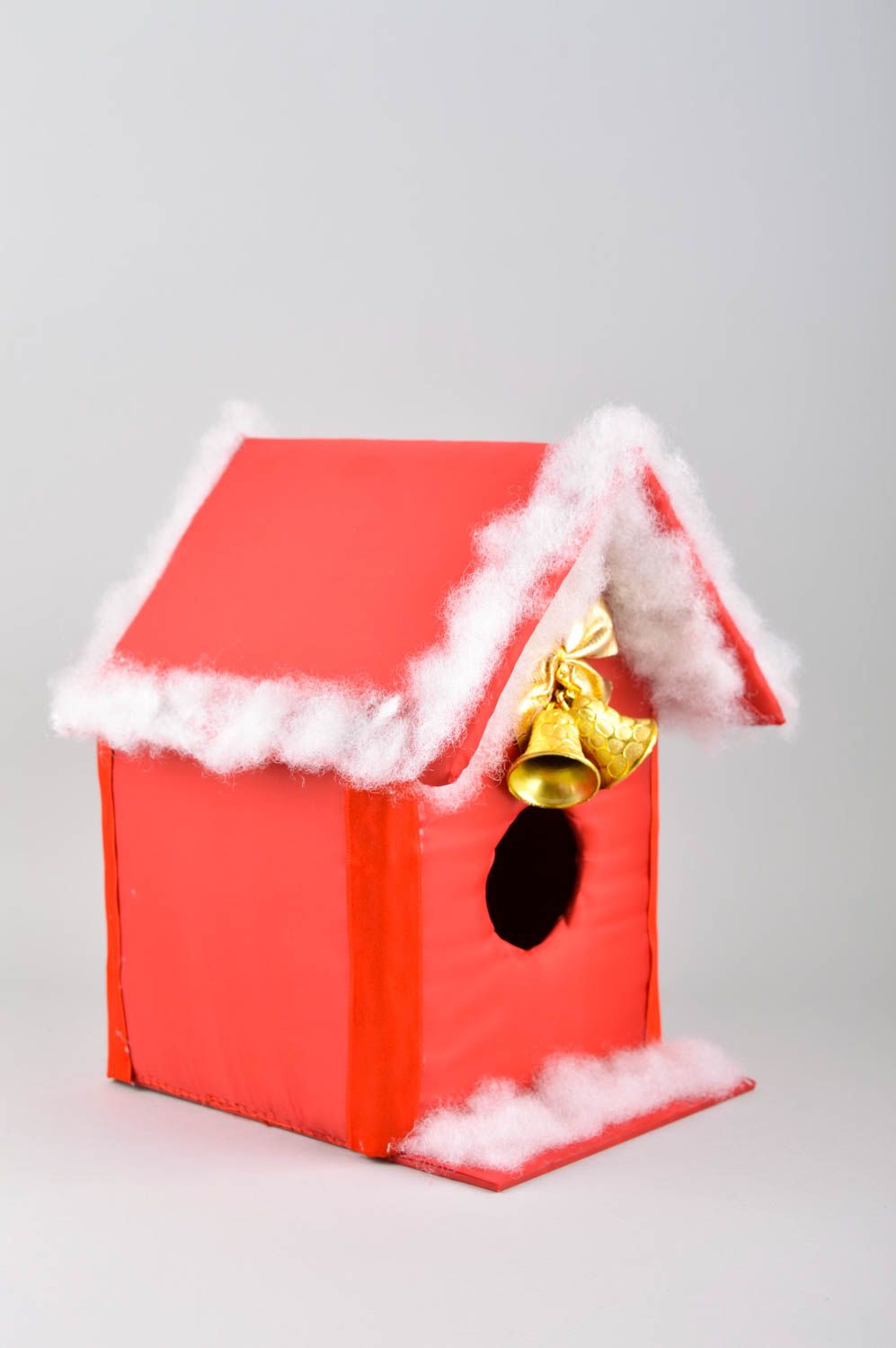 Nichoir décoratif fait main Statuette maison rouge Décoration en bois Noël photo 2