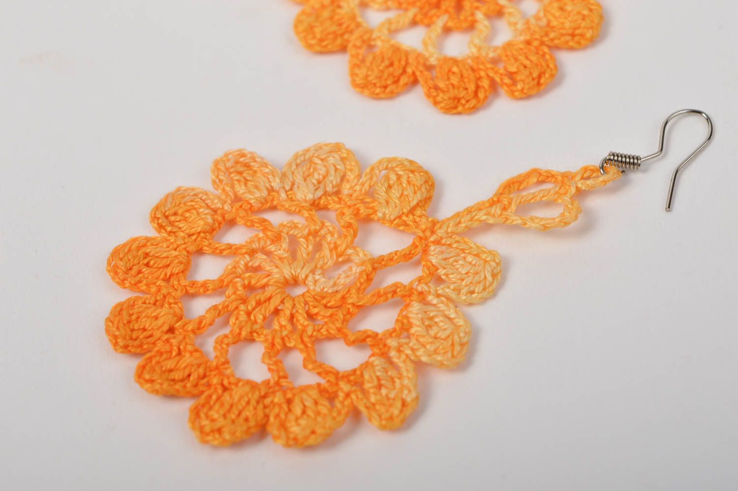 Handmade earrings crocheted jewelry thread earrings crocheted accessory photo 5