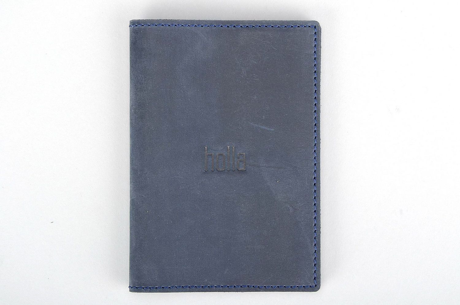 Porte-passeport en cuir bleu photo 1