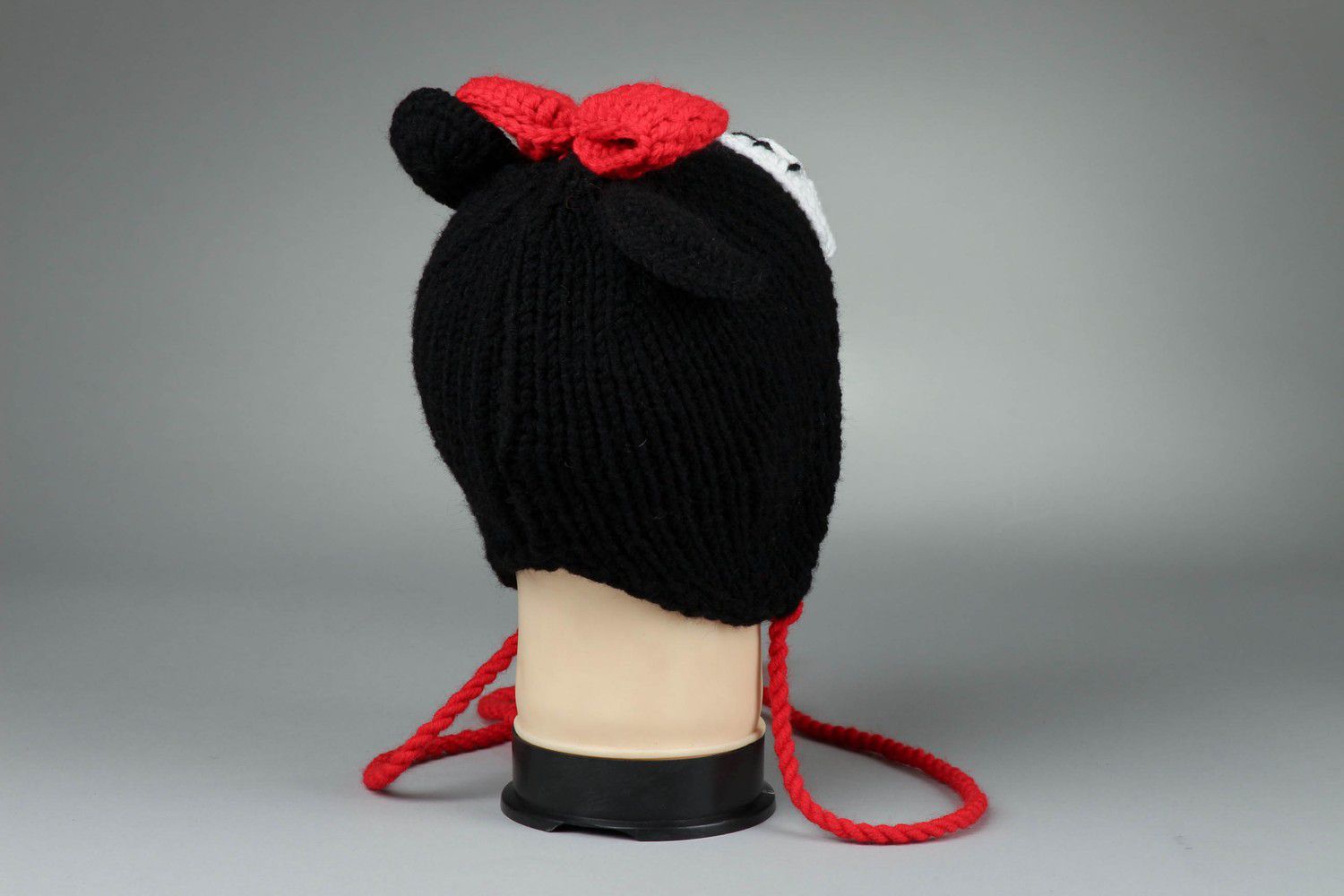 Bonnet tricoté noir avec oreilles fait main photo 4