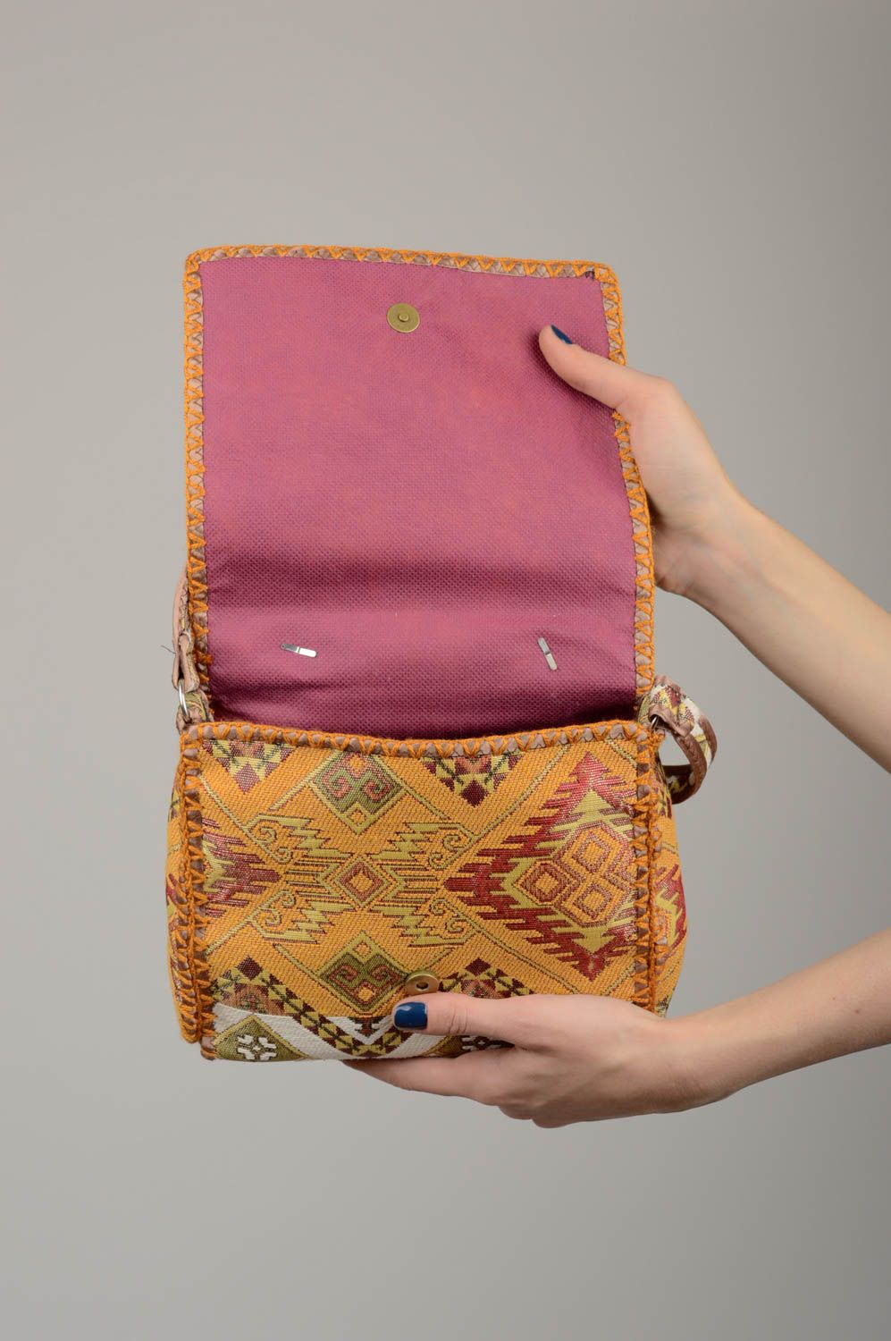 Handmade fabric shoulder bag  ethnic accessory unusual present stylish bag photo 4