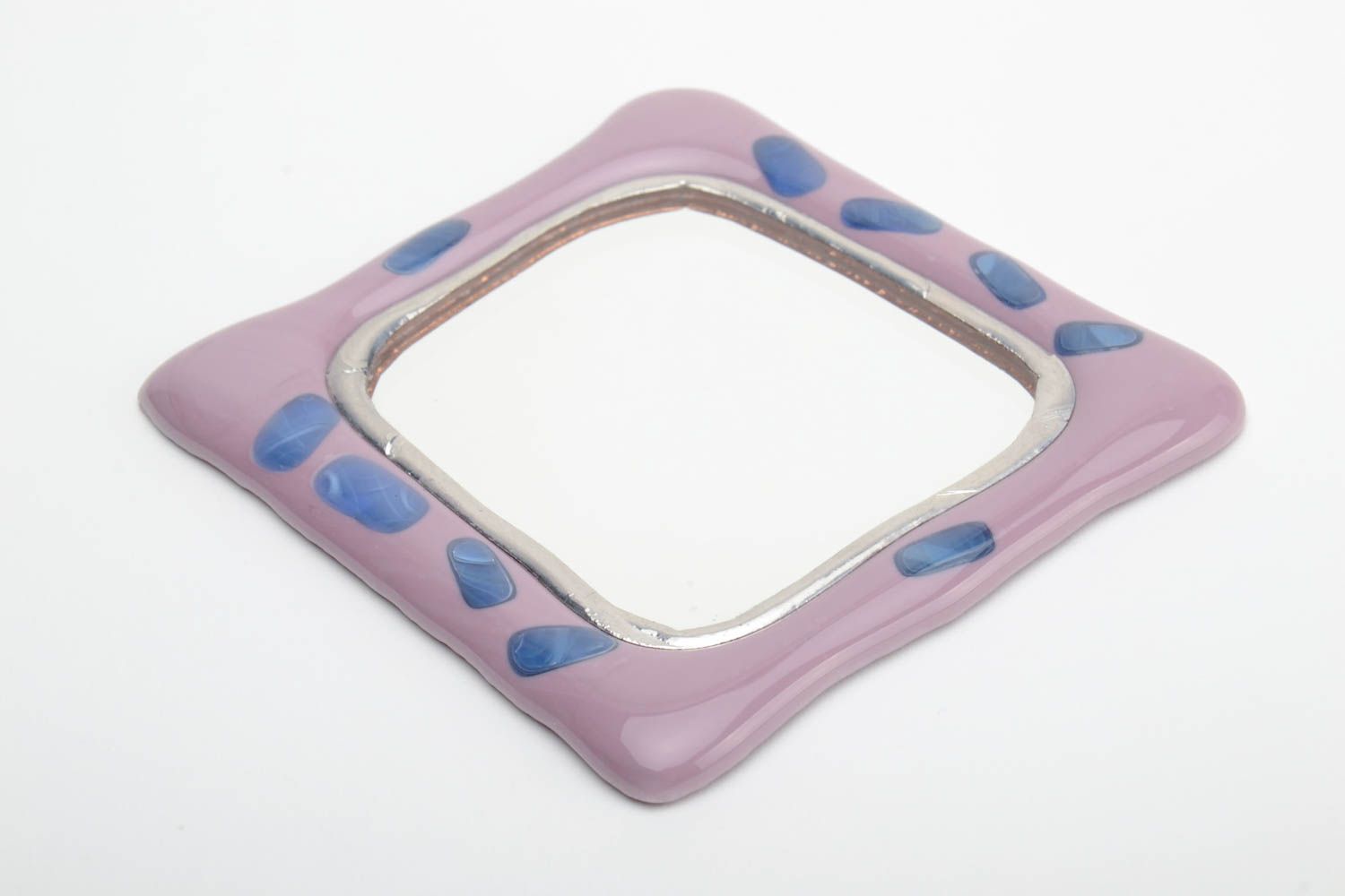 Miroir de poche carré mauve en verre fusing original fait main pour femme photo 2