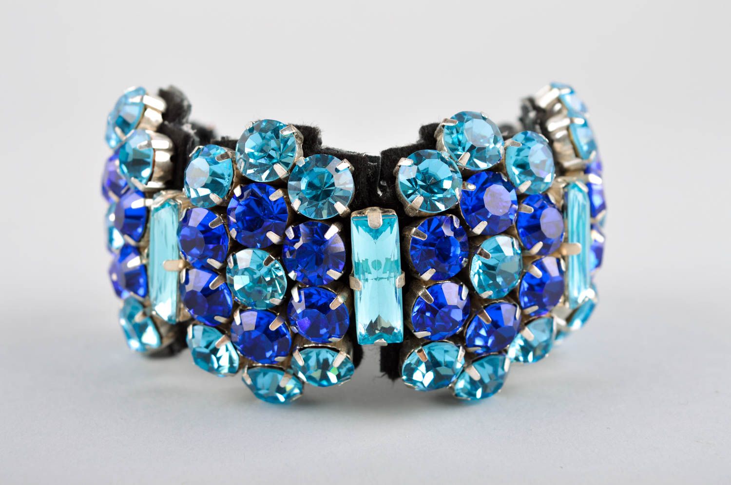 Blue wrist bracelet handmade crystal bijouterie designer accessory for women photo 3