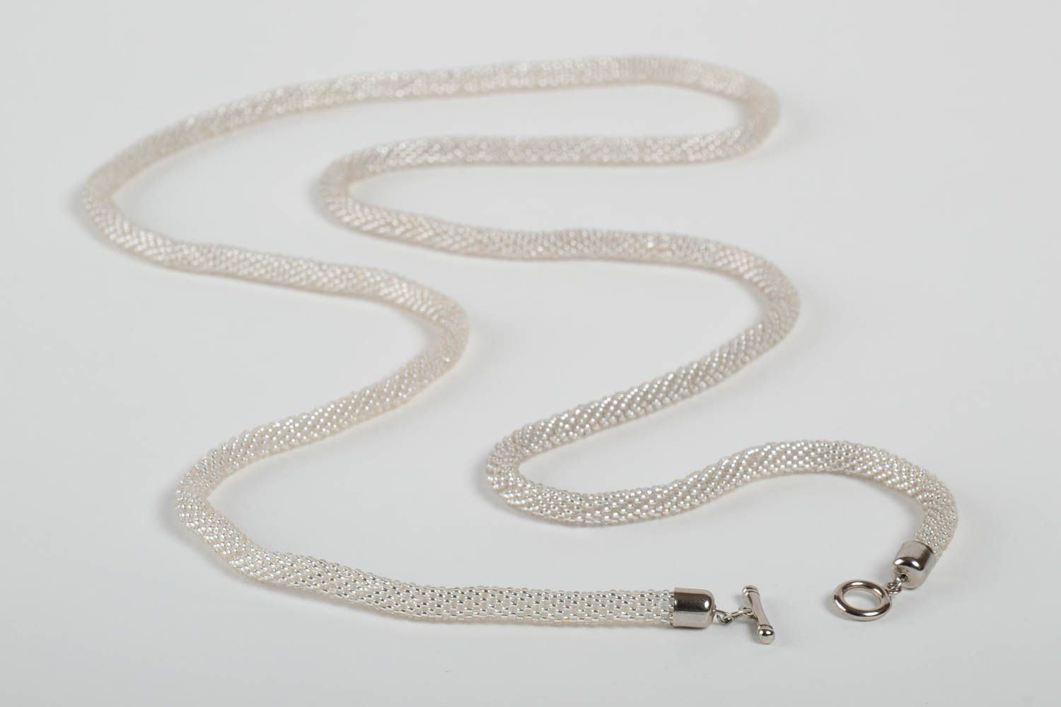 Collier spirale Bijou fait main blanc perles rocaille design Cadeau femme photo 4