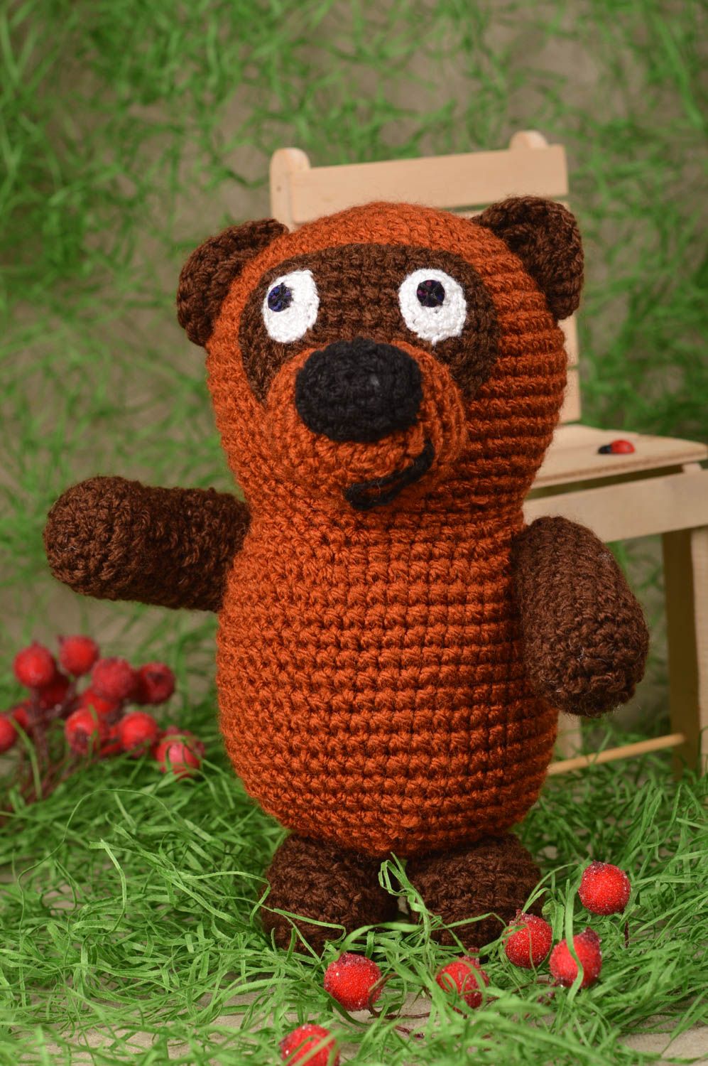 Jouet ours Peluche faite main tricotée au crochet brune Cadeau enfant et déco photo 1