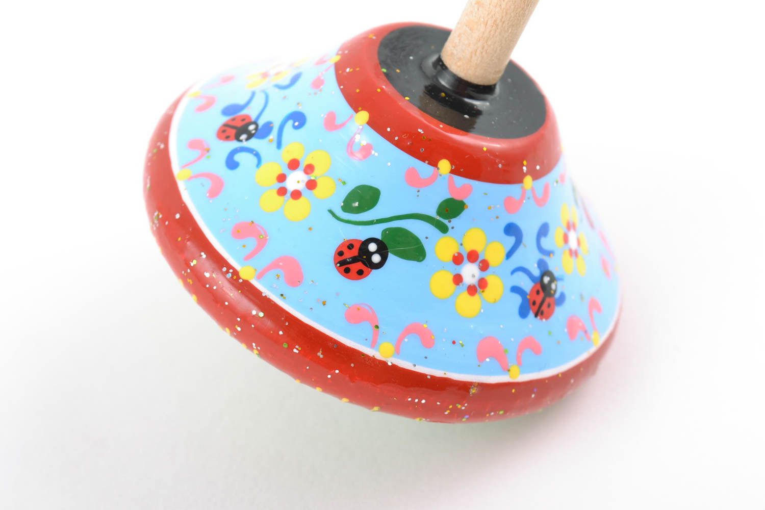 Beautiful children's handmade designer wooden spinning top toy with painting photo 5