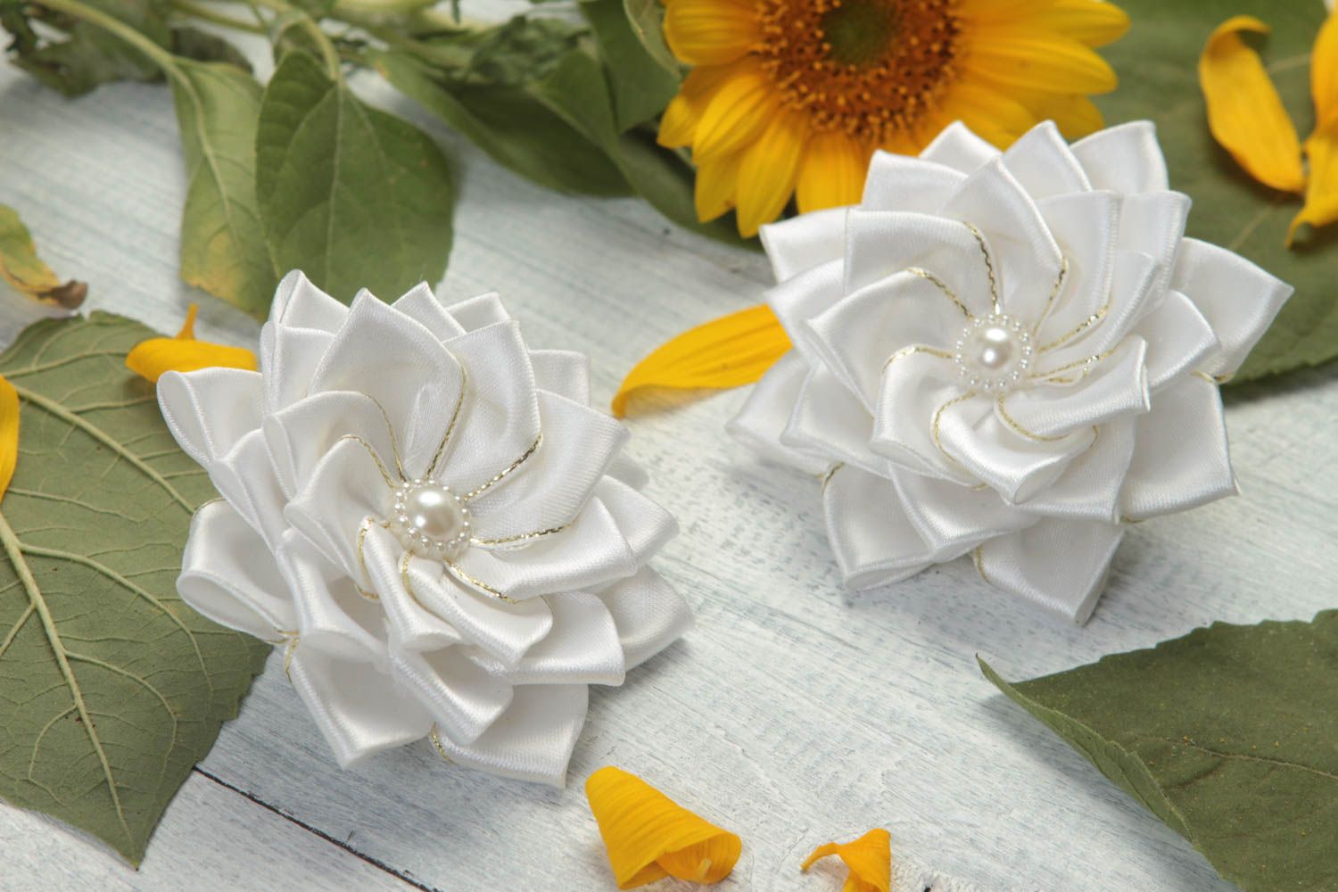 Set of 2 handmade hair ties hair accessories for girls flowers for hair  photo 1