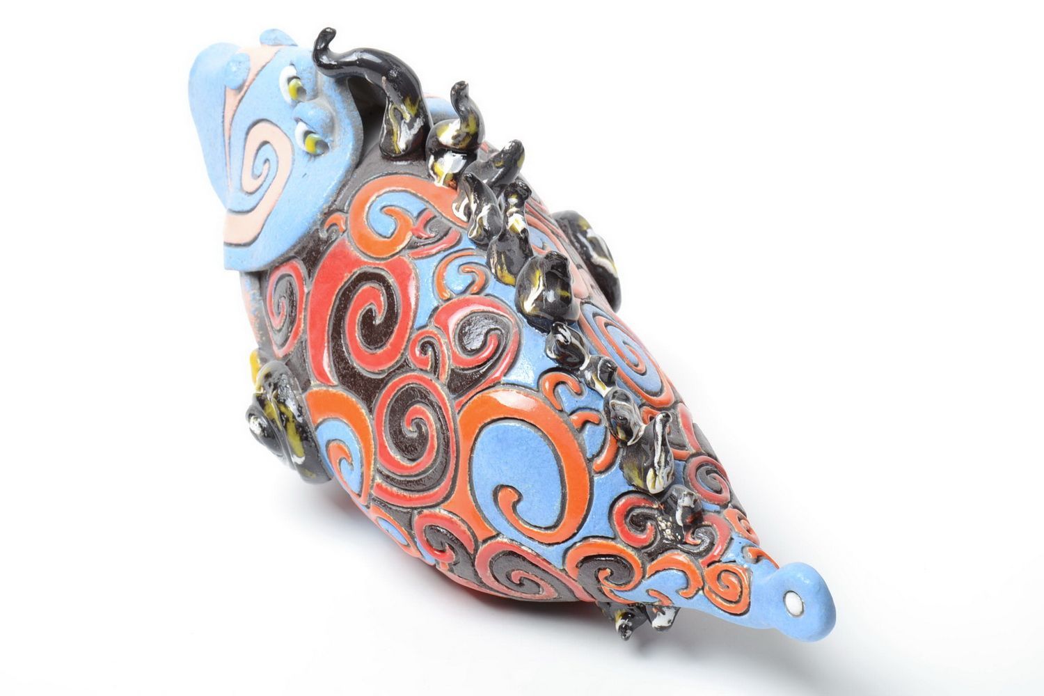 Figurine en céramique poisson faite main pratique multicolore décoration photo 3