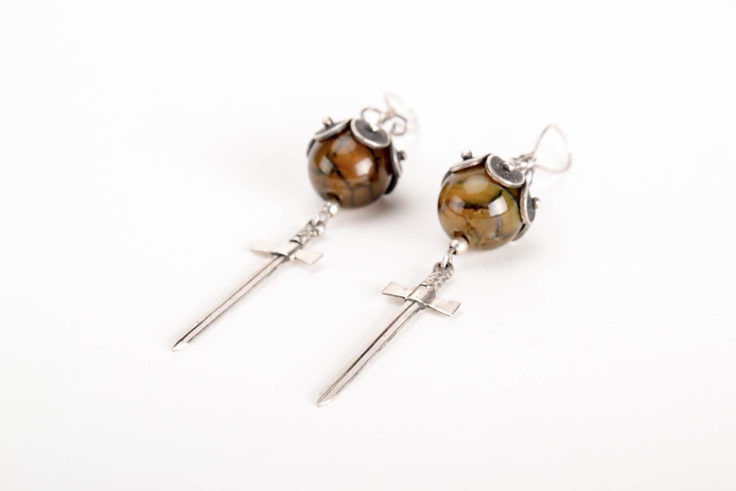 Handmade unique natural stones earrings silver jewelry stylish present for her photo 4