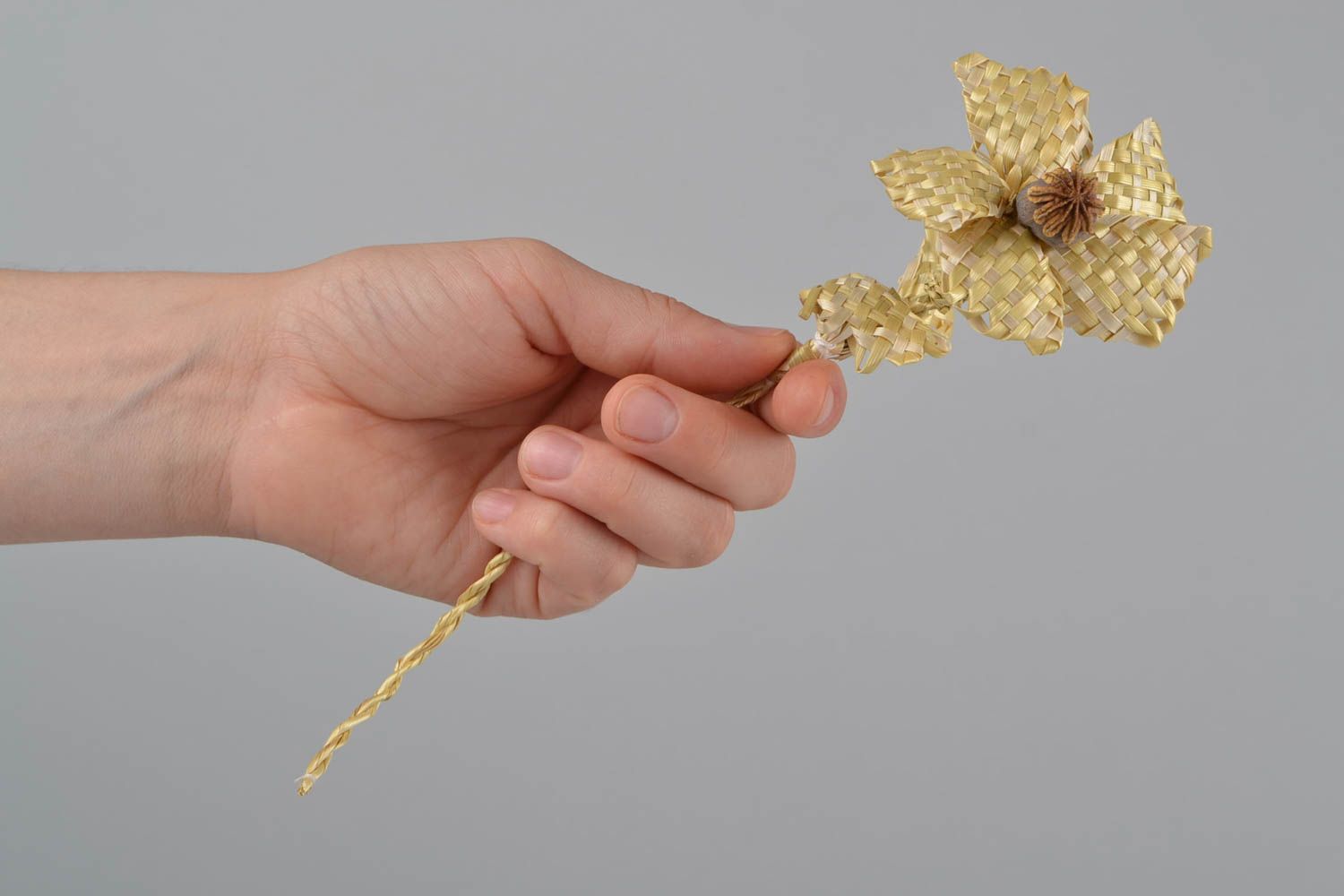 Fleur décorative artificielle Pavot tressée en paille naturelle faite main photo 2
