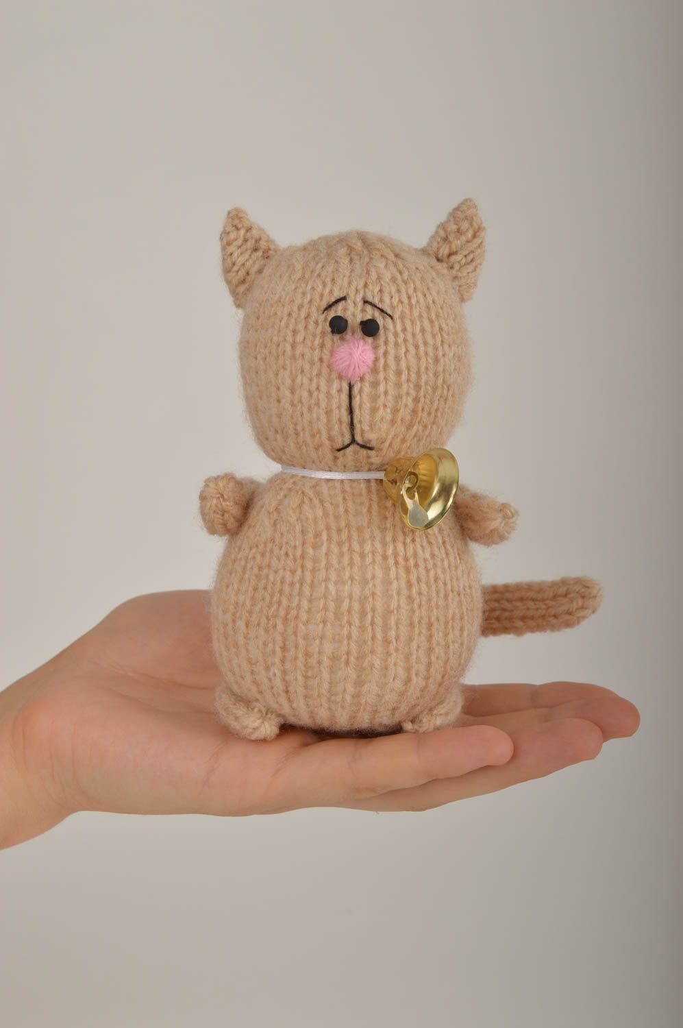 Handmade brown cute toy knitted stylish toy unusual soft accessory for nursery photo 3