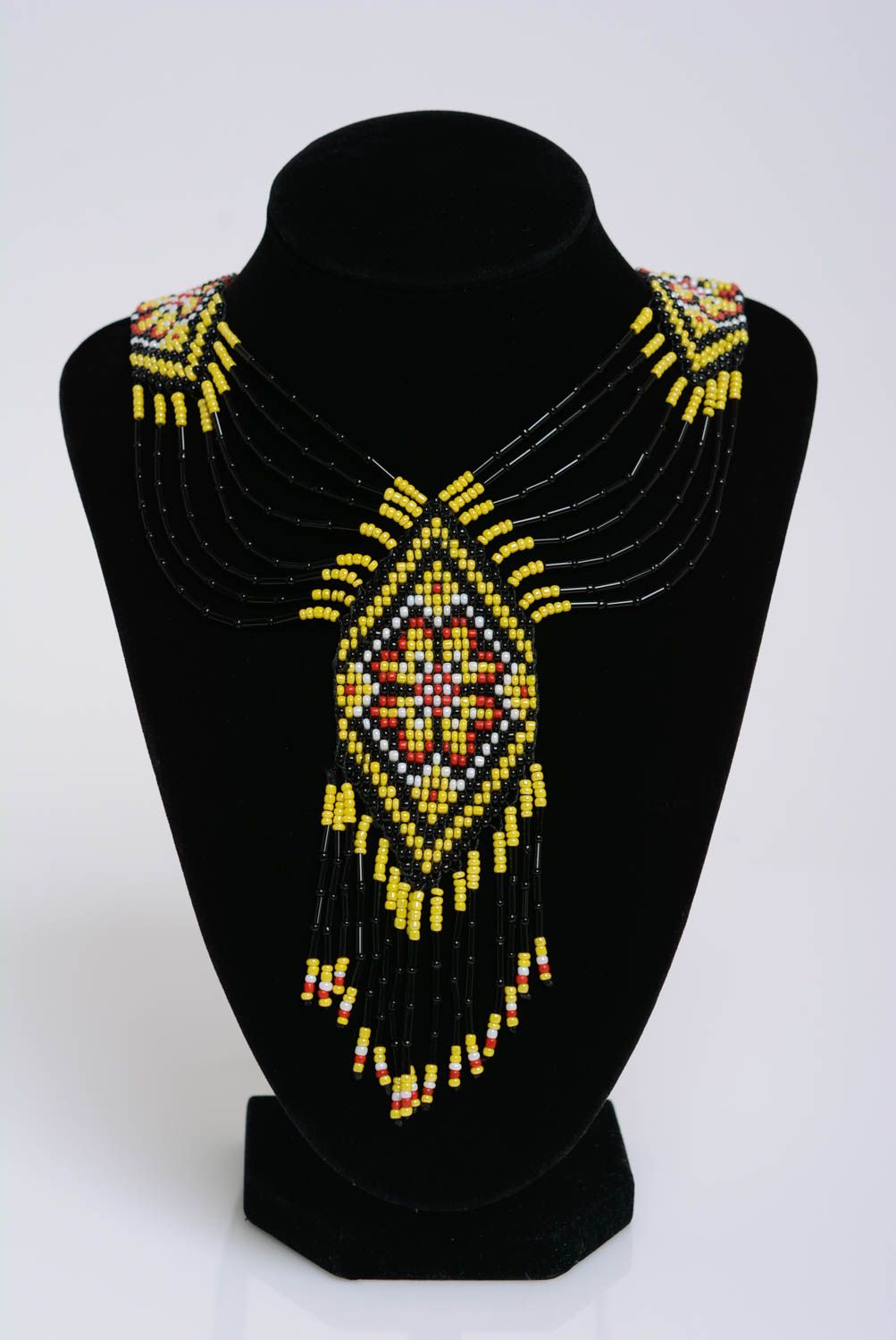 Collier en perles de rocailles gerdan fait main noir jaune bijou ethnique photo 3