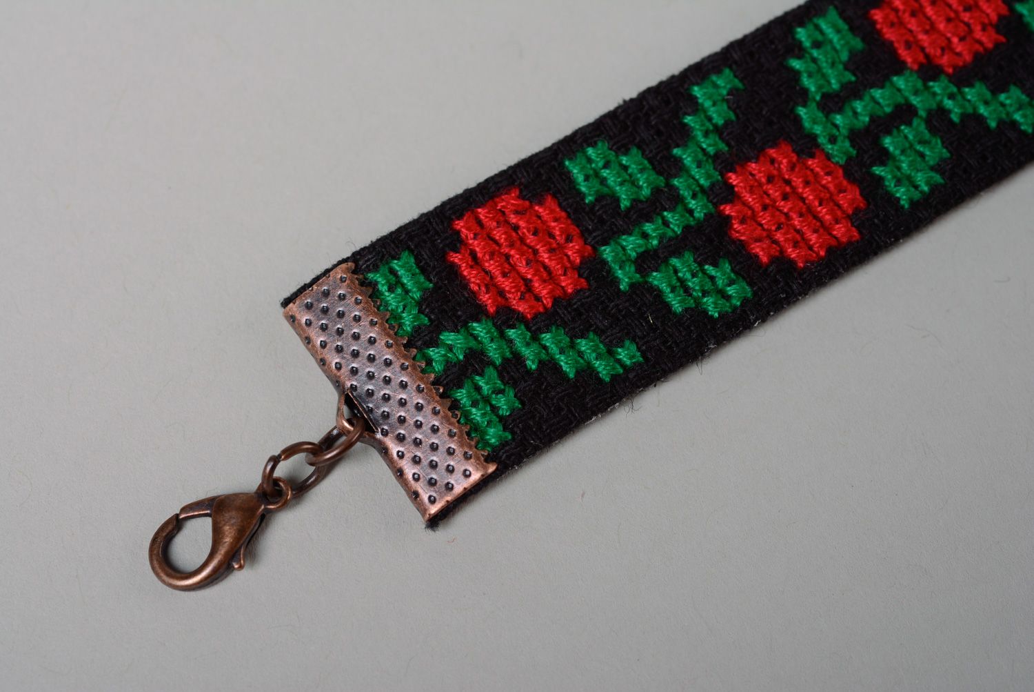 Handmade cross stitch embroidered textile bracelet  photo 2