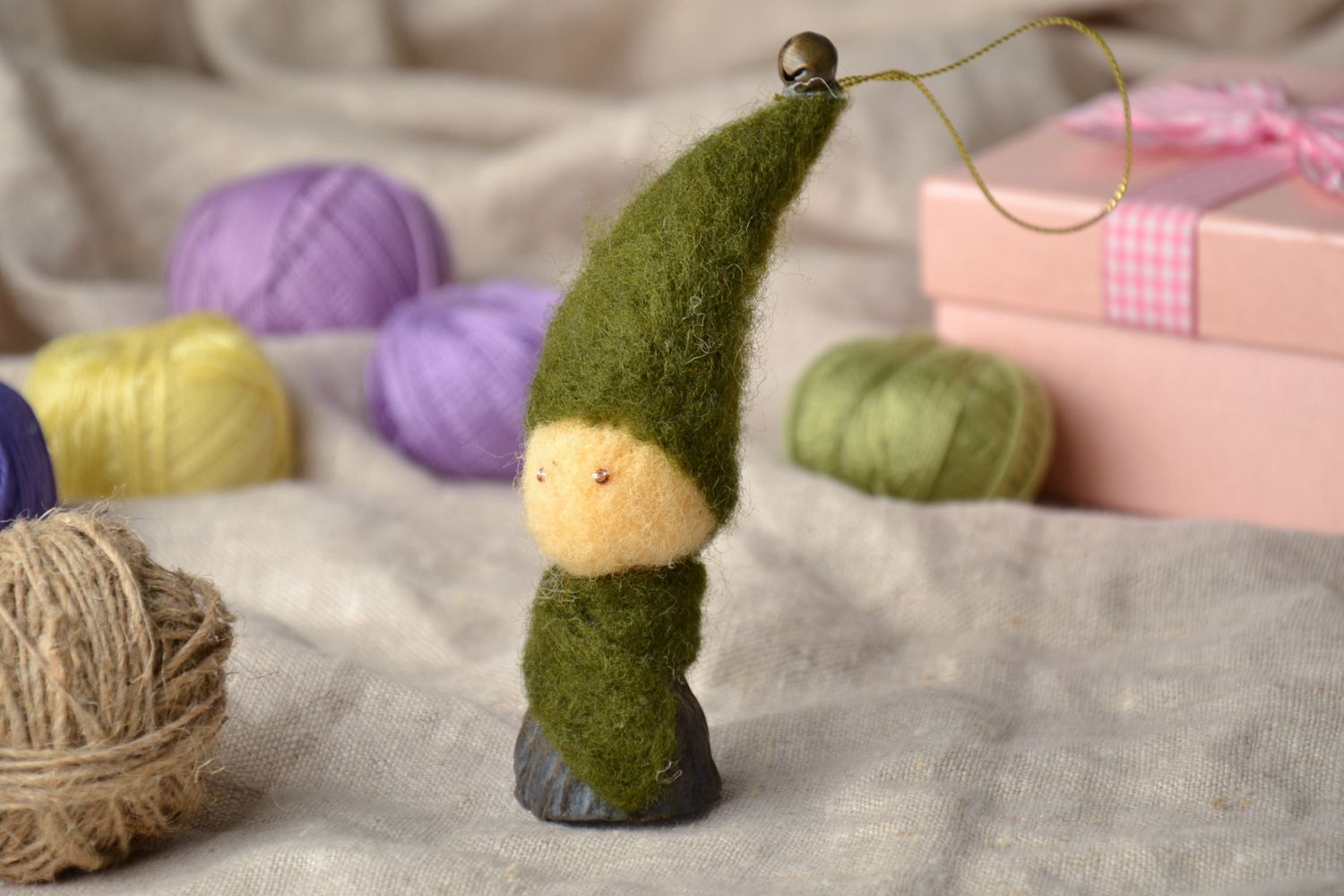 Handmade soft toy felted of wool Gnome photo 1