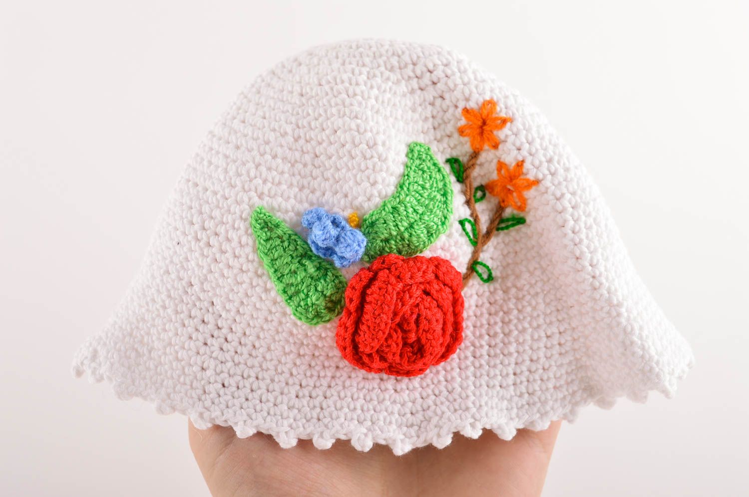 Gorro tejido con flores hecho a mano ropa de invierno para niñas regalo original foto 4
