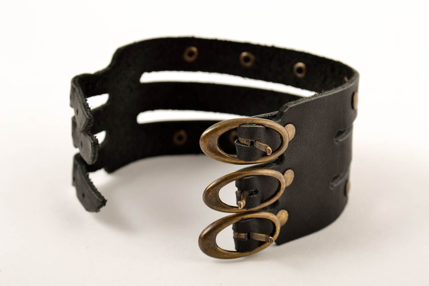 Handmade Leder Armband breit schwarz Designer Schmuck Accessoire für Männer  foto 2