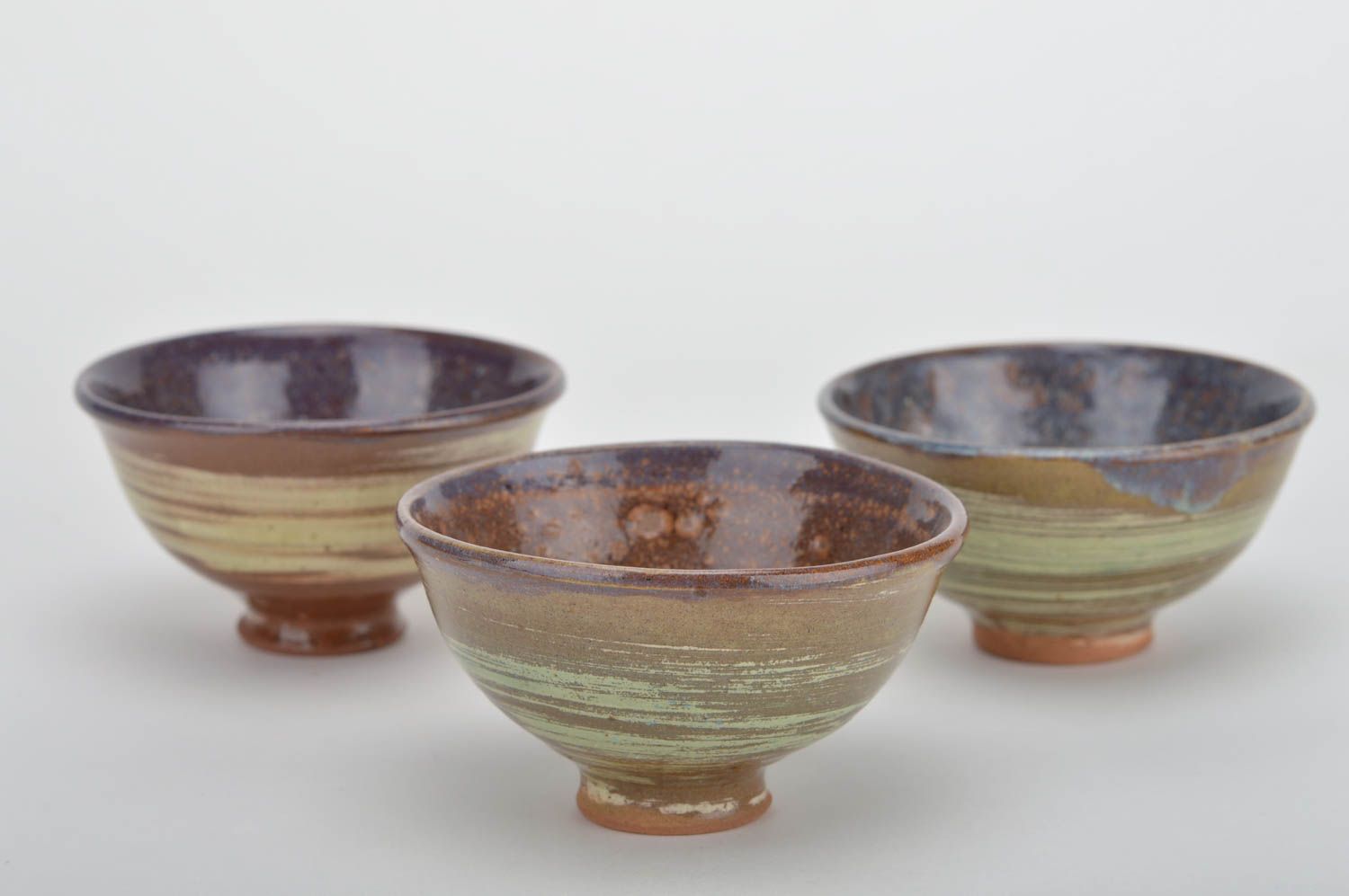 Set of 3 handmade designer beautiful ceramic bowls covered with glaze tableware photo 2