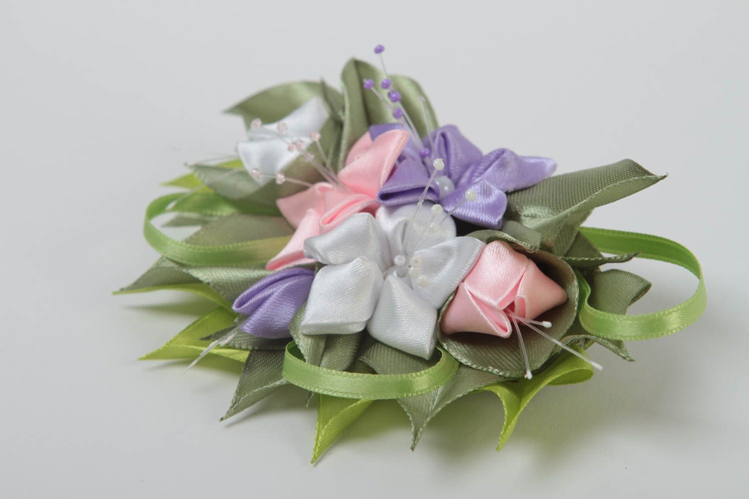 Beautiful handmade flower barrette textile hair clip accessories for girls photo 3