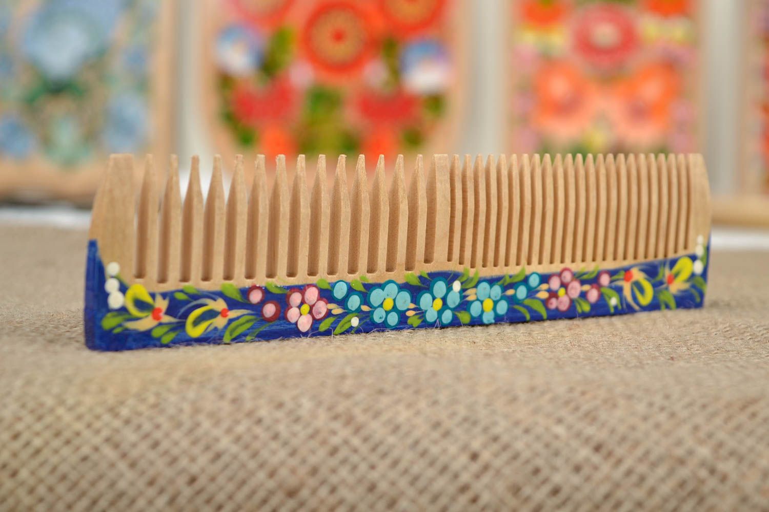 Handmade Haarkamm Holz bemalt Haar Accessoire für Haar Pflege künstlerisch foto 1