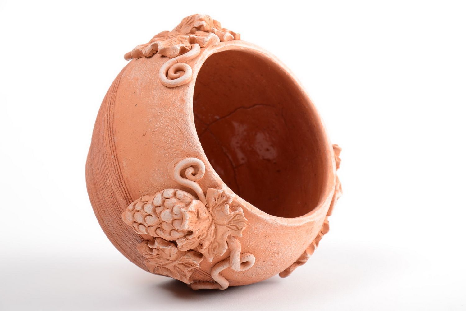 Pot en terre cuite fait main décoratif avec grappes de raisin design original photo 3