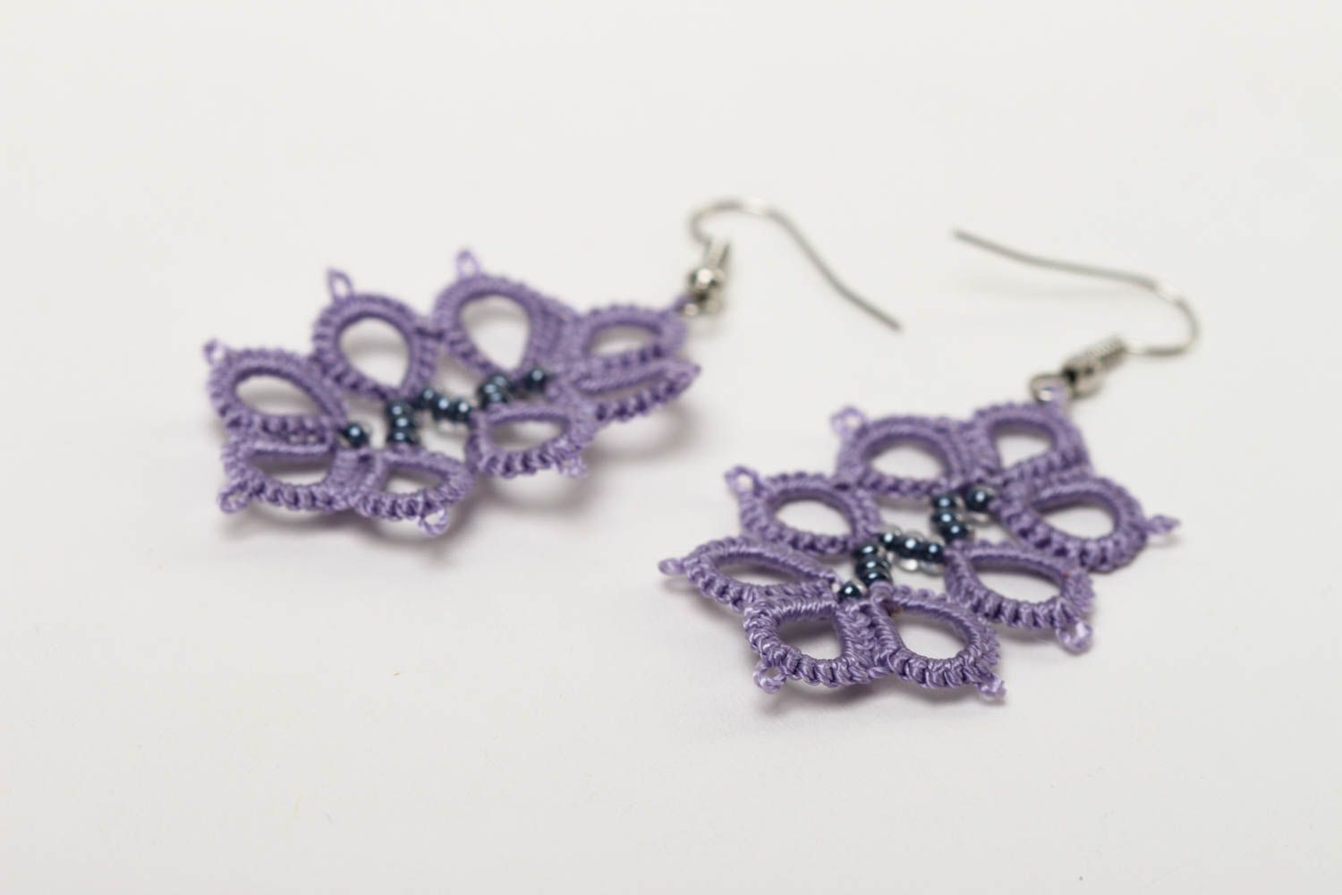 Beautiful handmade tatting earrings woven earrings textile earrings gift ideas photo 3