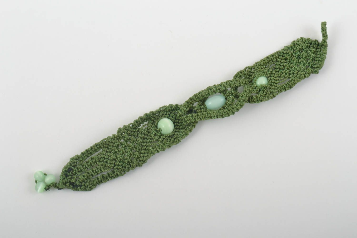 Bracelet textile Bijou fait main vert macramé avec perles fantaisie Cadeau femme photo 4