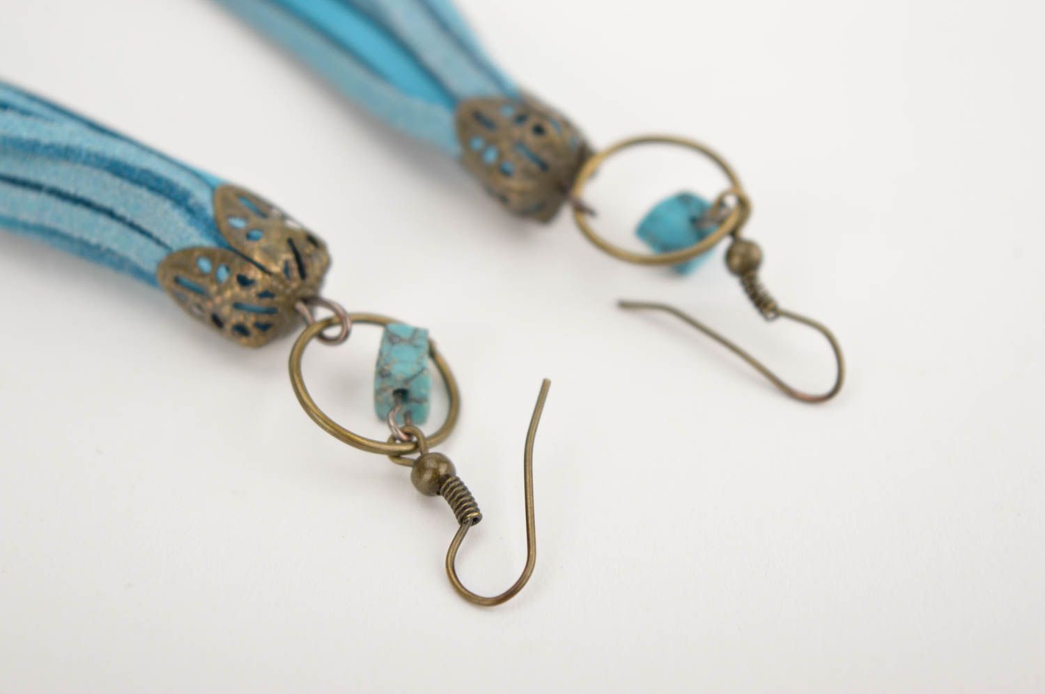Beautiful handmade textile earrings suede tassel earrings fashion accessories   photo 2