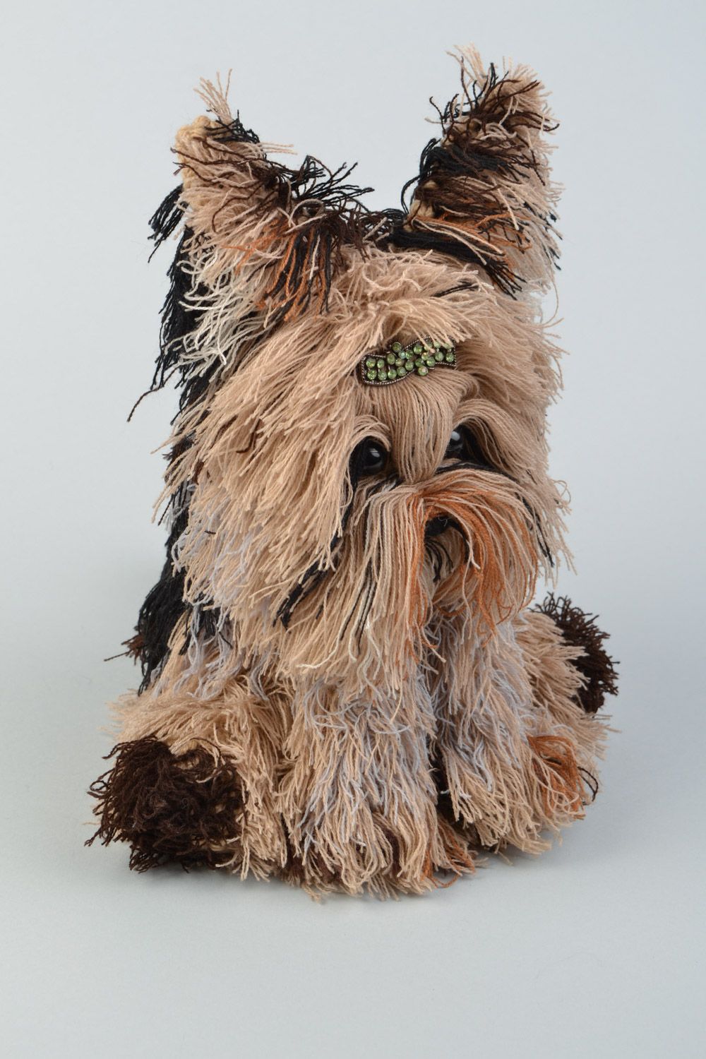 Handmade soft crochet wool toy dog Yorkshire Terrier photo 1
