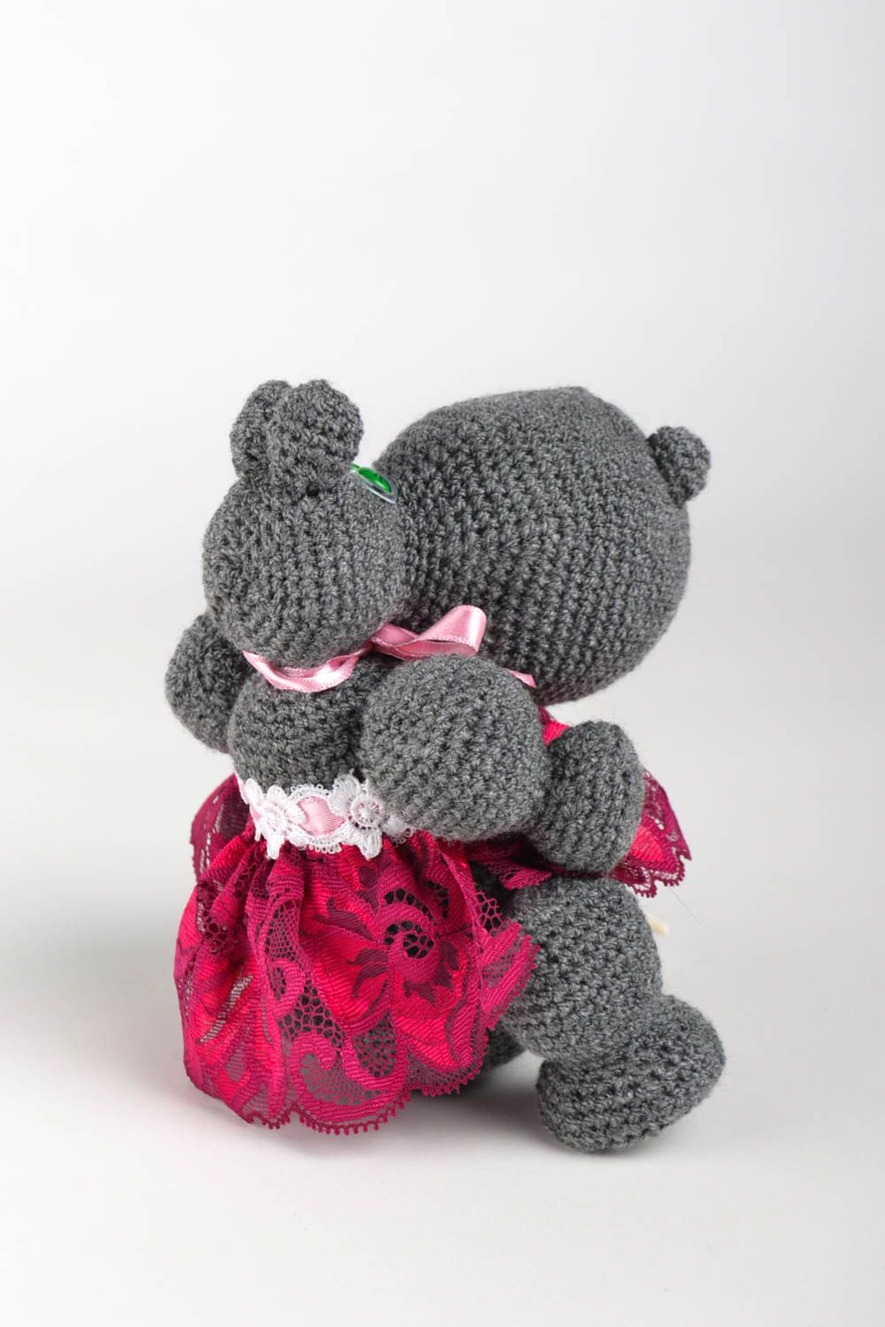 Peluche hippopotame gris Jouet fait main tricoté original Cadeau pour enfant photo 4