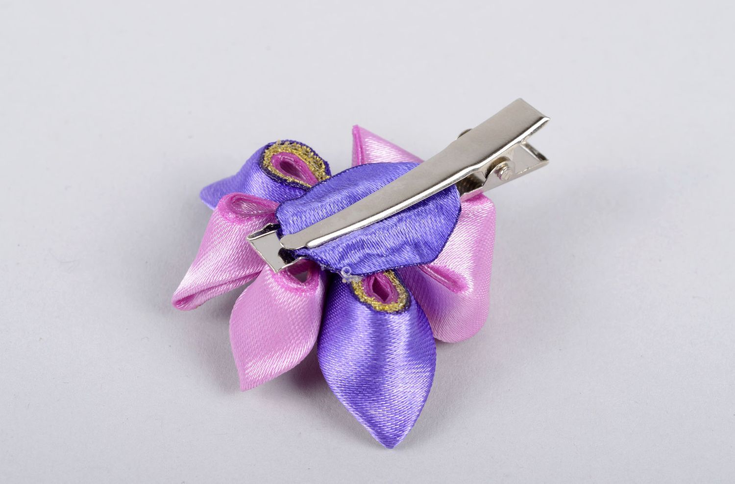 Украшение ручной работы фиолетовая заколка с цветком аксессуар для волос фото 4