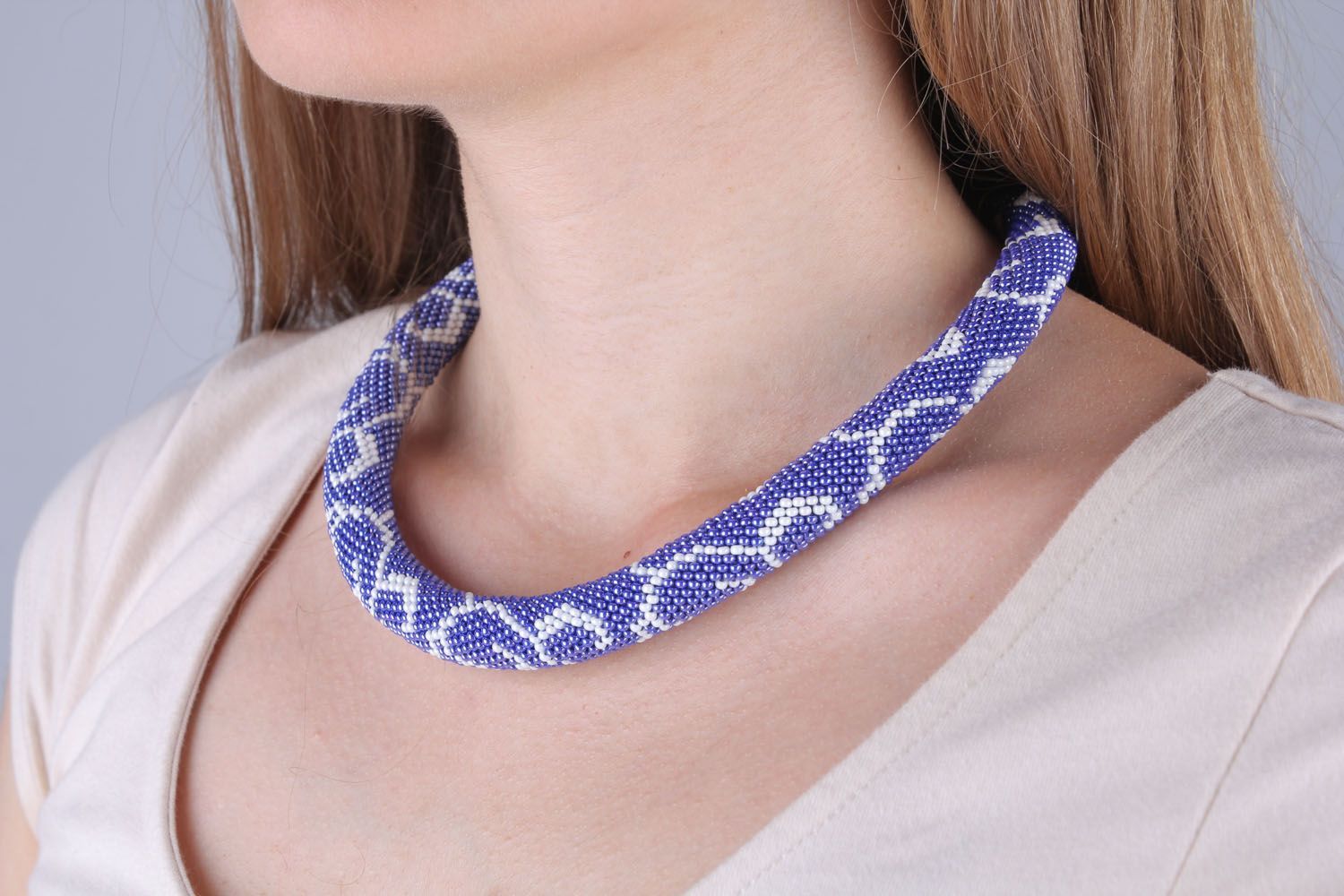 Blue beaded cord necklace photo 5