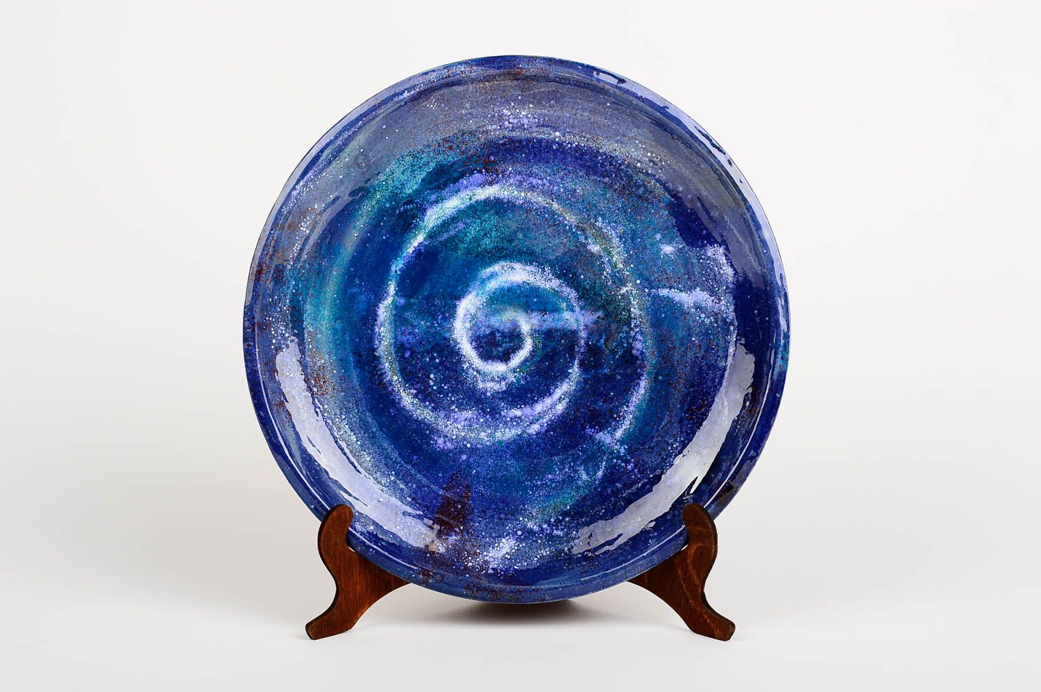 Handgemachter Keramik Teller Geschenk Idee Teller aus Ton schöner Teller blau foto 1
