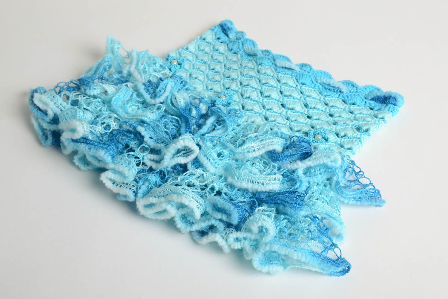 Jupe fille fait main Jupe tricot au crochet design bleu clair Vêtement fille photo 3