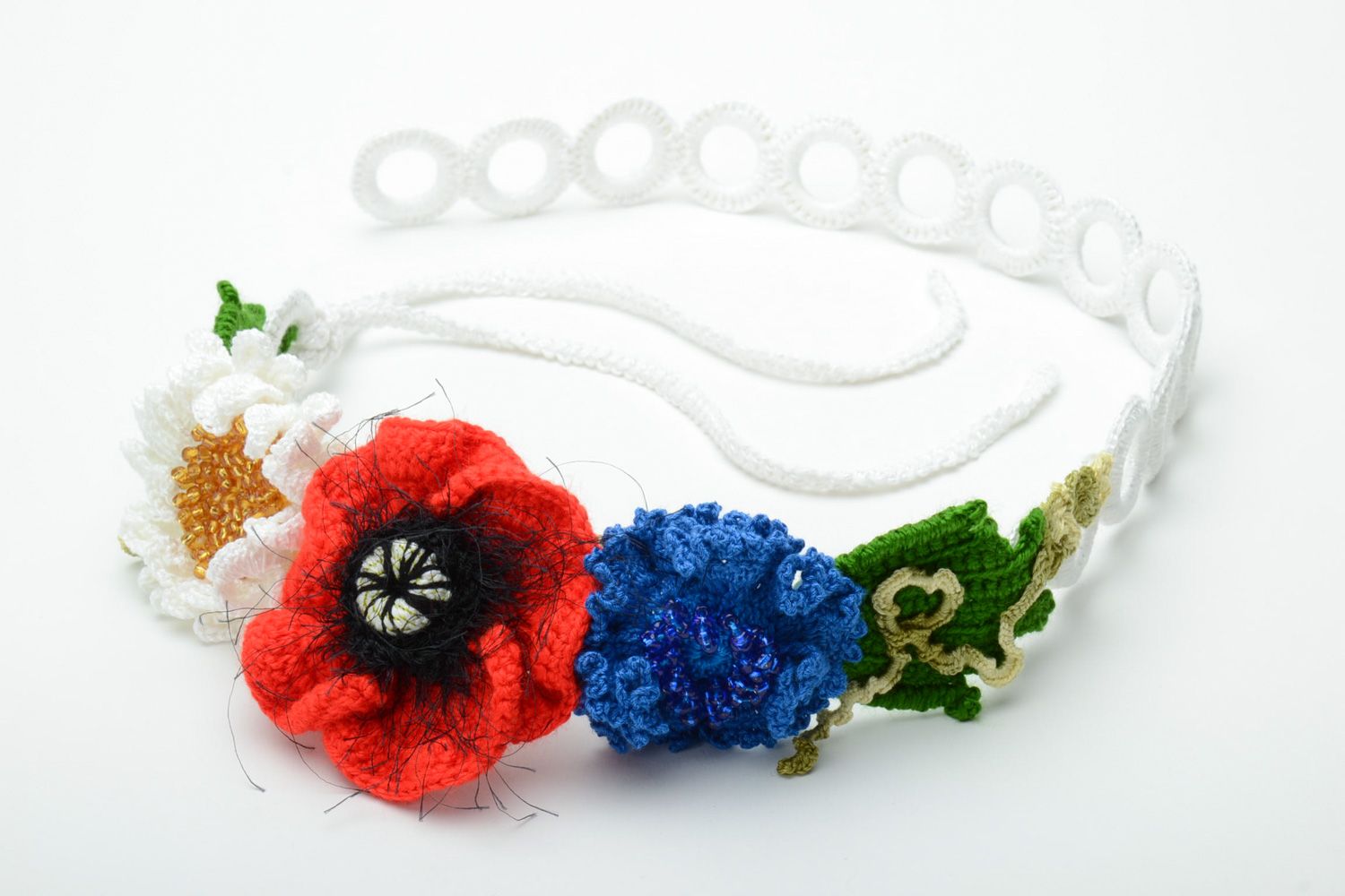 Ceinture tricotée en acrylique et coton faite main avec fleurs pour femme photo 3