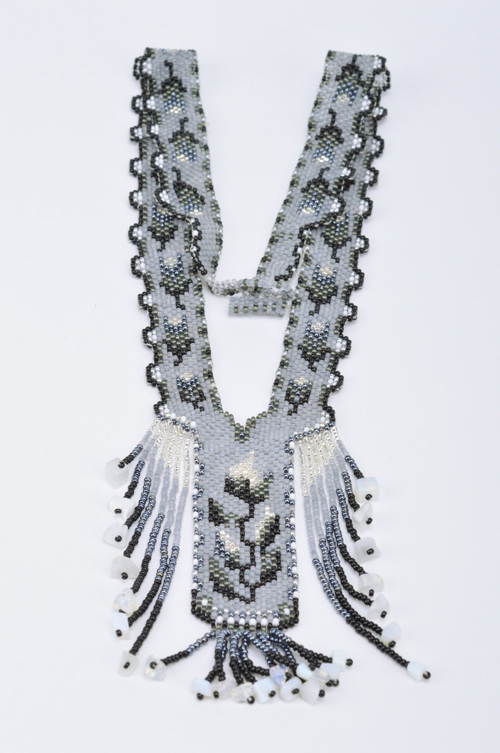 Handmade beaded gerdan necklace in gray color beautiful elegant female adornment photo 5