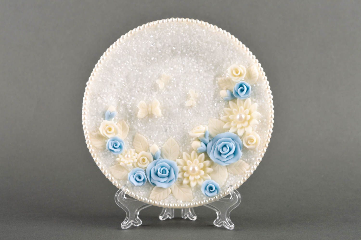 Декоративная тарелка ручной работы керамическая тарелка декор для дома фото 1