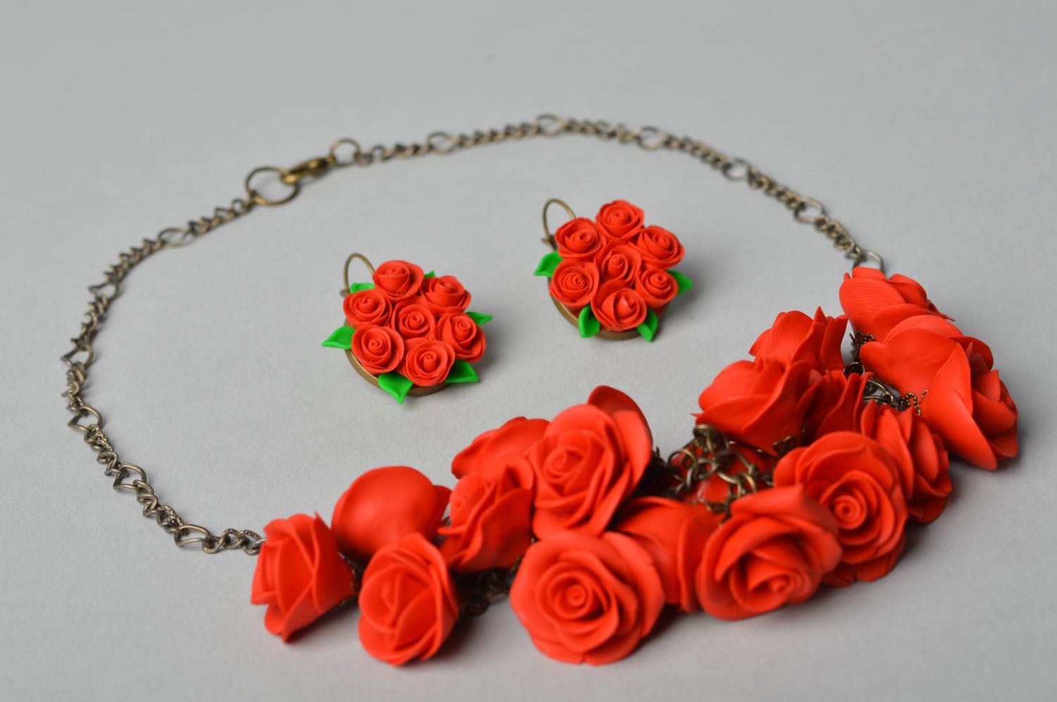 Handmade jewelry set polymer clay dangling earrings chain necklace gifts for her photo 5