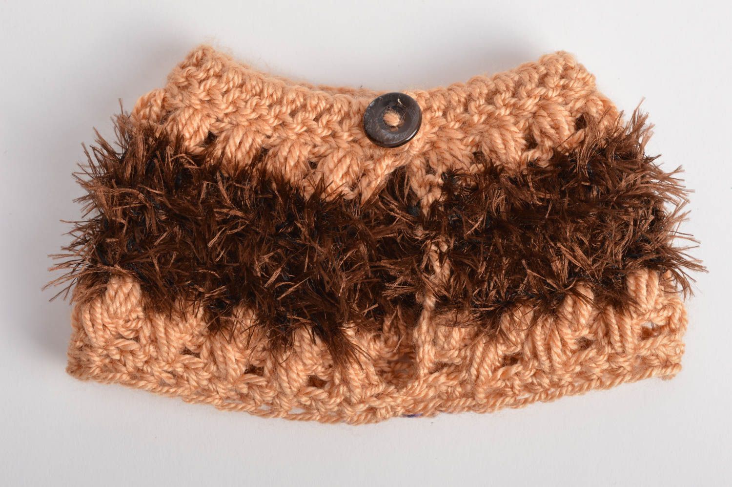 Unusual beautiful handmade designer brown crochet cup cozy photo 2