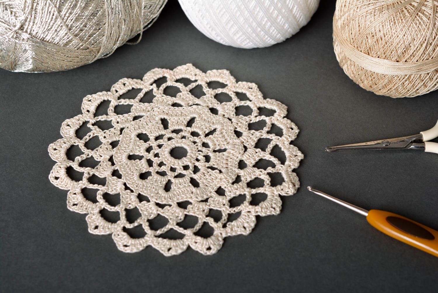 Handmade crocheted napkin kitchen openwork textile beautiful coaster photo 1