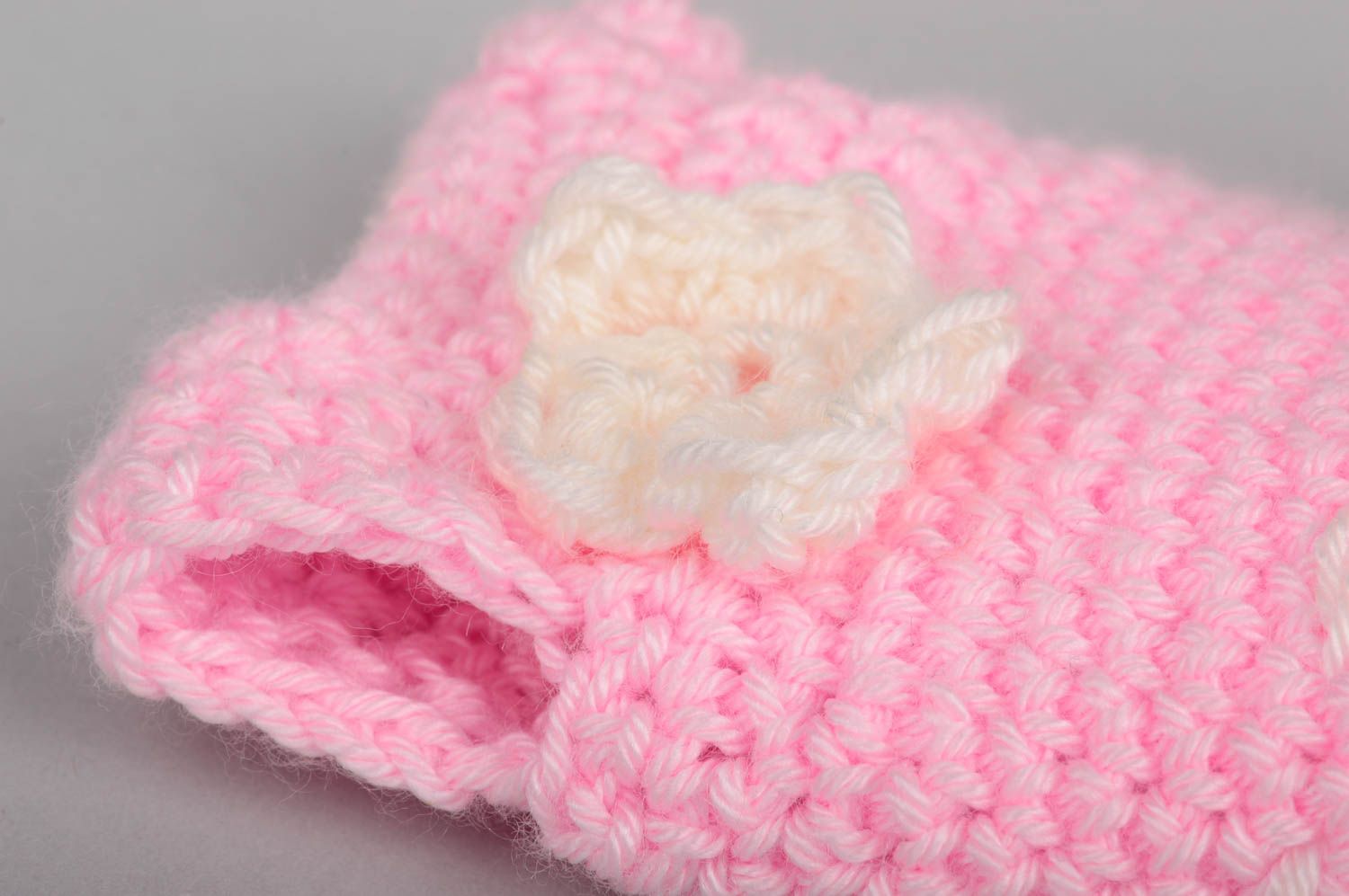 Robe de poupée faite main Vêtement poupée rose tricot au crochet Cadeau fille photo 5