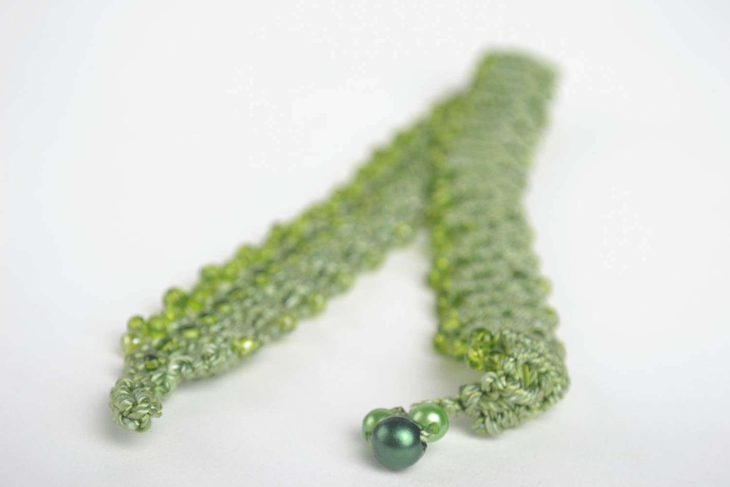 Collier textile Bijou fait main vert macramé fils perles Accessoire femme photo 4