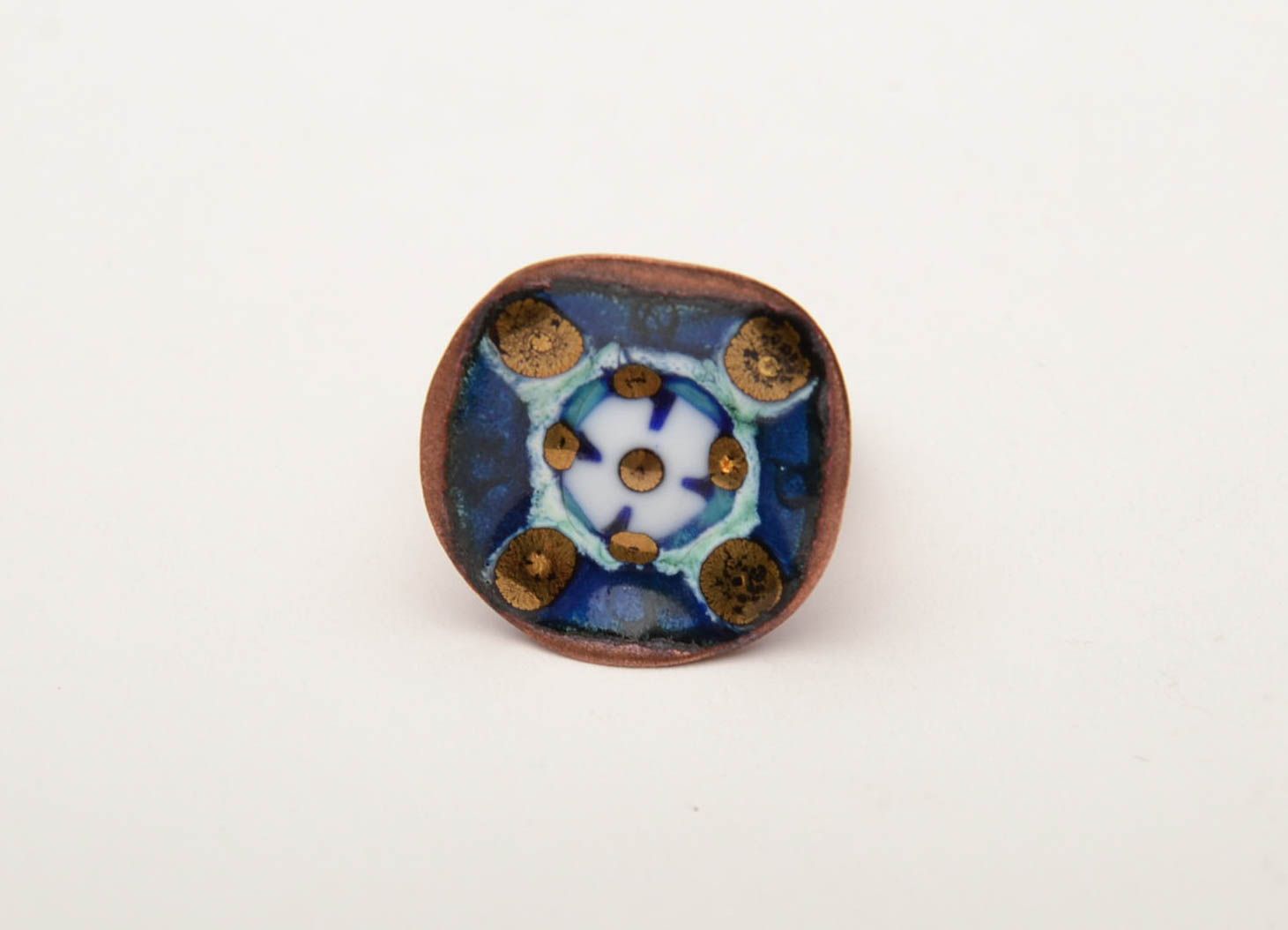 Перстень из меди с росписью эмалями с регулируемым размером фото 2