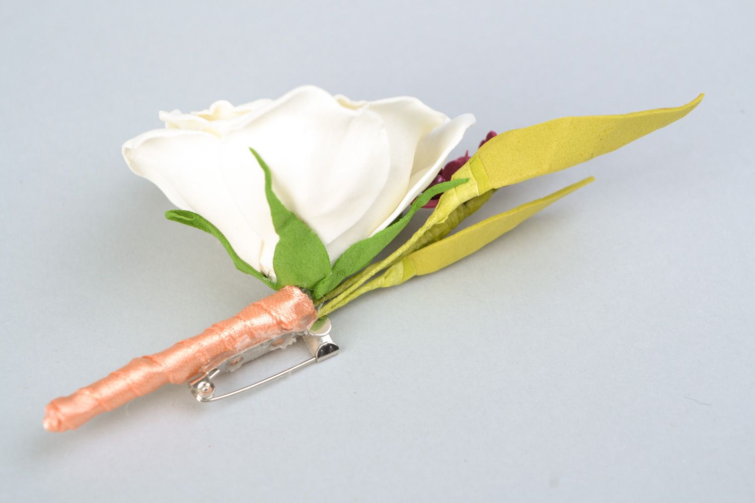 Handmade tender flower boutonniere made of foamiran white rose for groom photo 4
