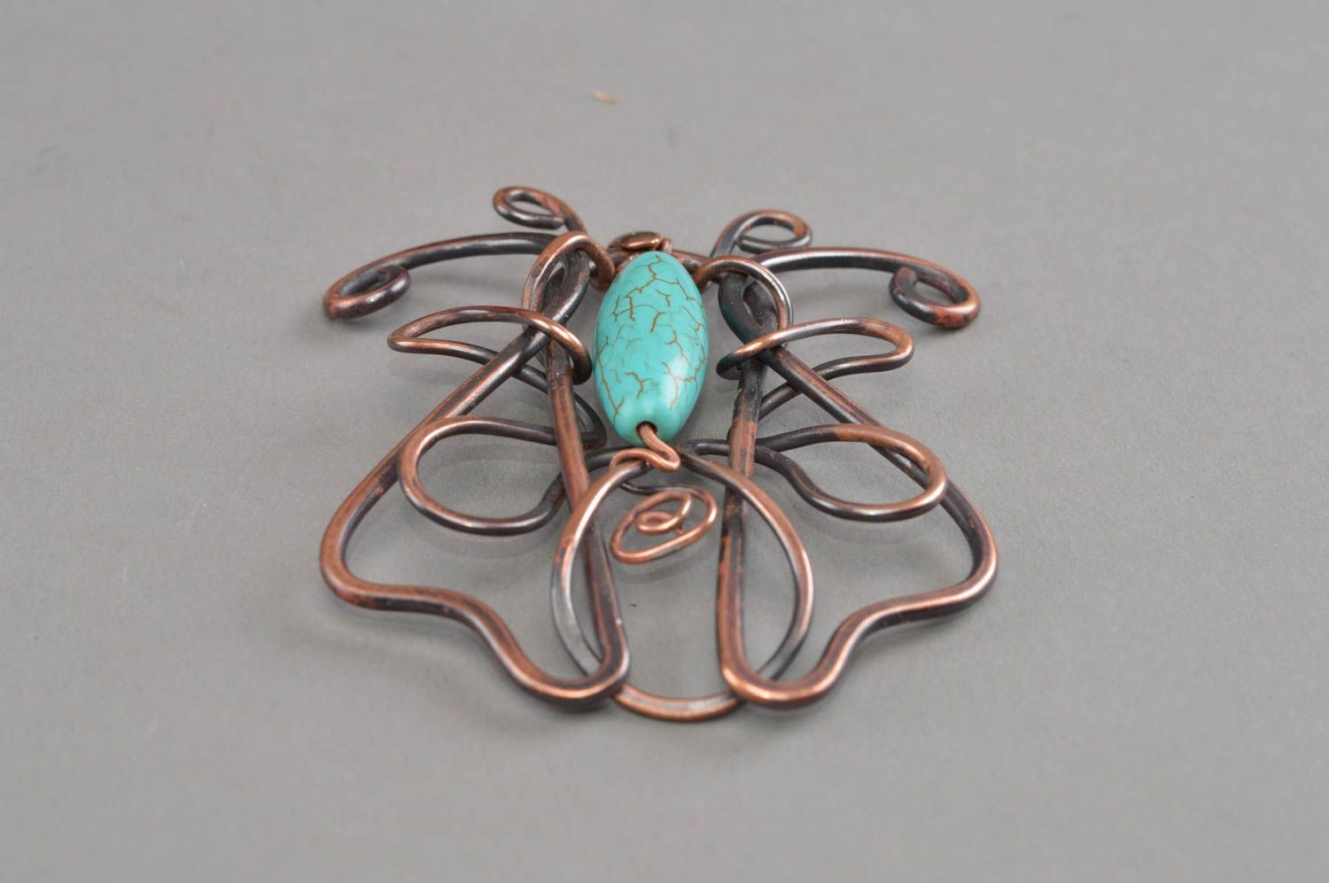 Copper handmade pendant unusual beautiful necklace metal butterfly accessory photo 3