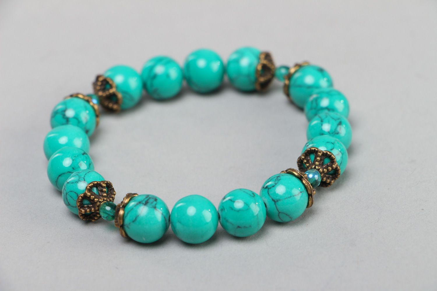 Handmade blue women's beautiful gemstone bracelet with turquoise photo 1